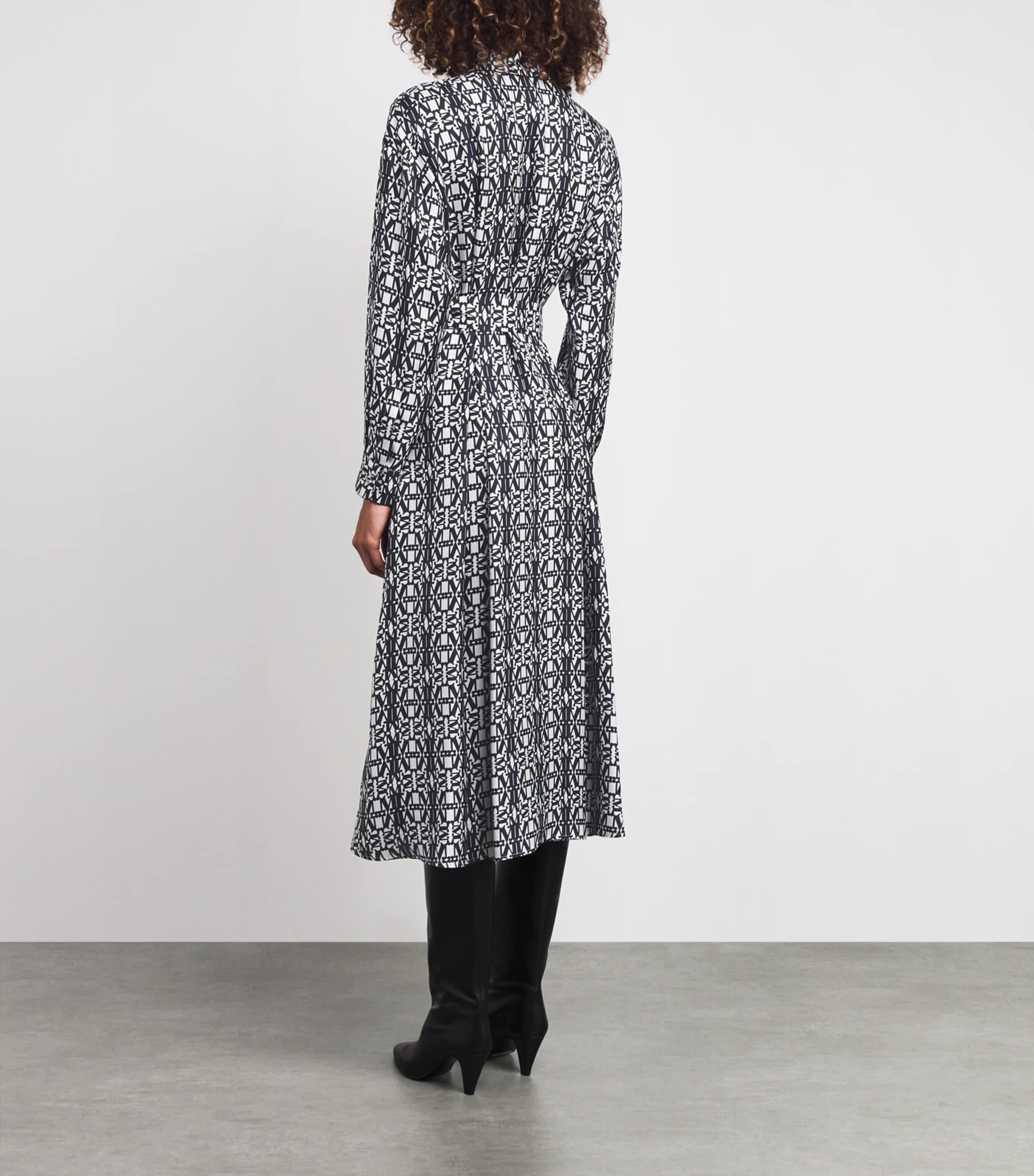 Silk Monogram Midi Shirt Dress WHITE BLUE Image 4