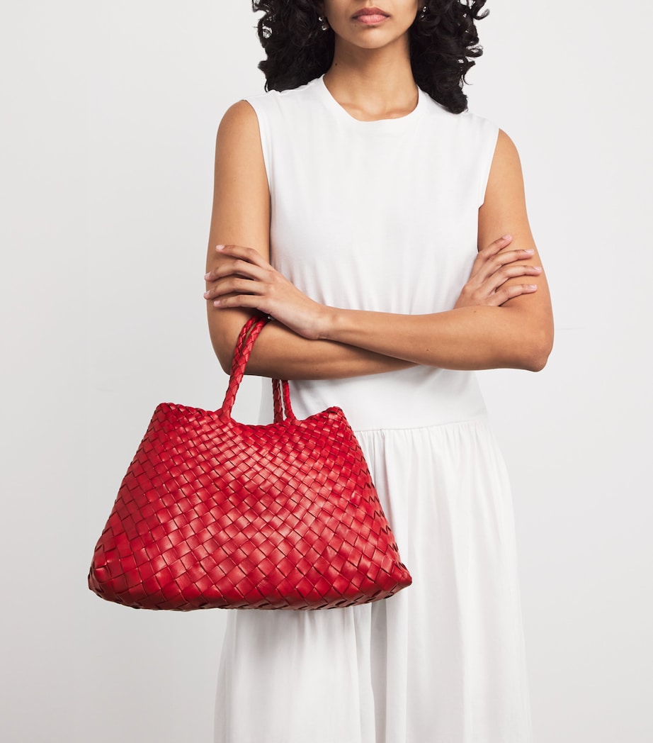 DRAGON DIFFUSION Small Leather Woven Santa Croce Tote Bag Poppy Red Image 2