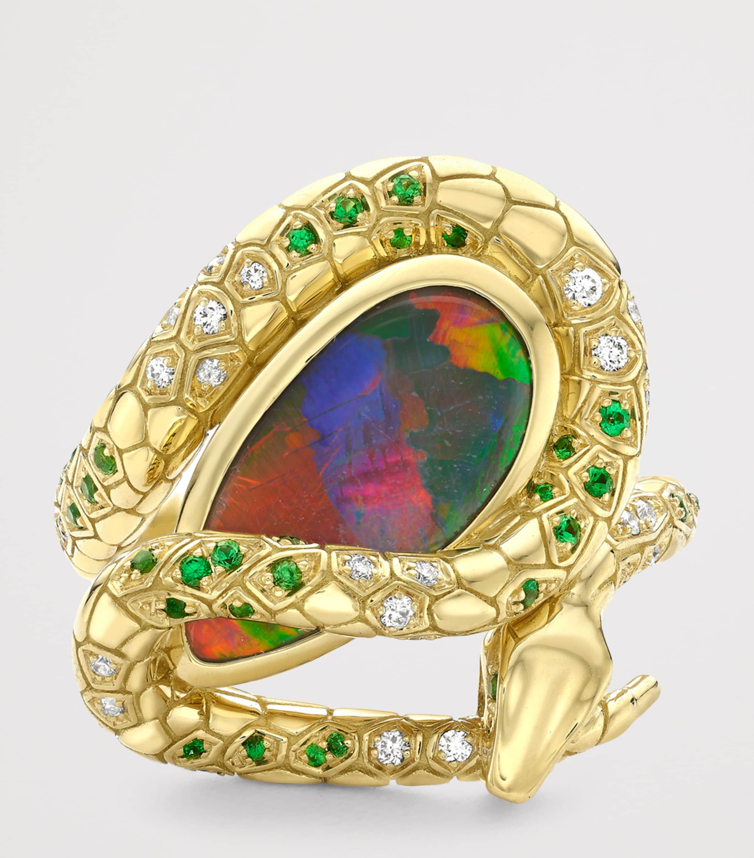 Yellow Gold, Diamond, Opal and Tsavorite Green Mamba Inside Africa Ring YELLOW GOLD Image 3