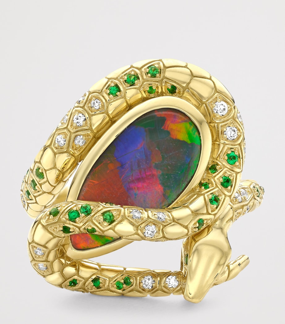 Yellow Gold, Diamond, Opal and Tsavorite Green Mamba Inside Africa Ring YELLOW GOLD Image 3