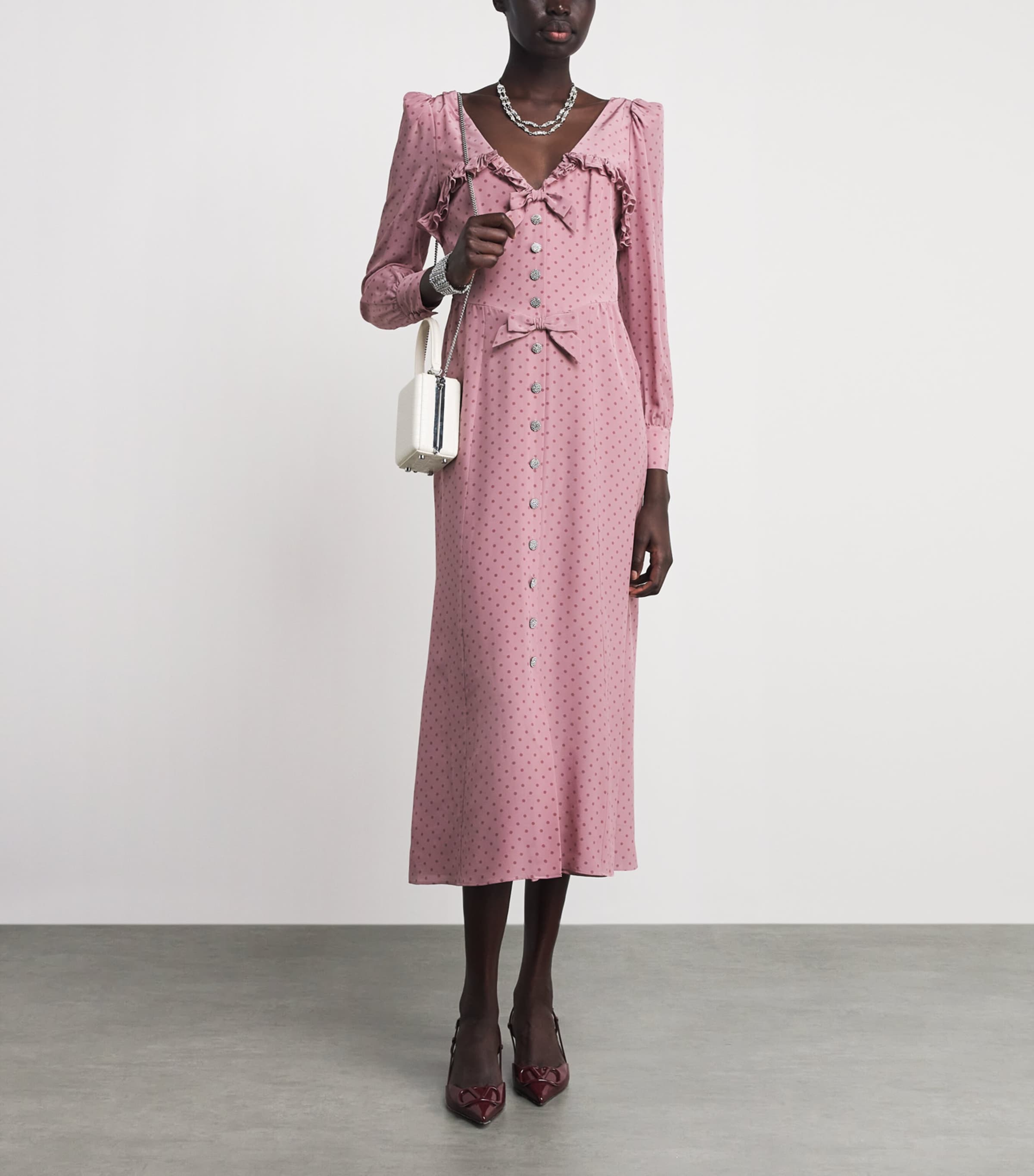 white christmas dresses Alessandra Rich Floral Silk Midi Dress – Runway Catalog
