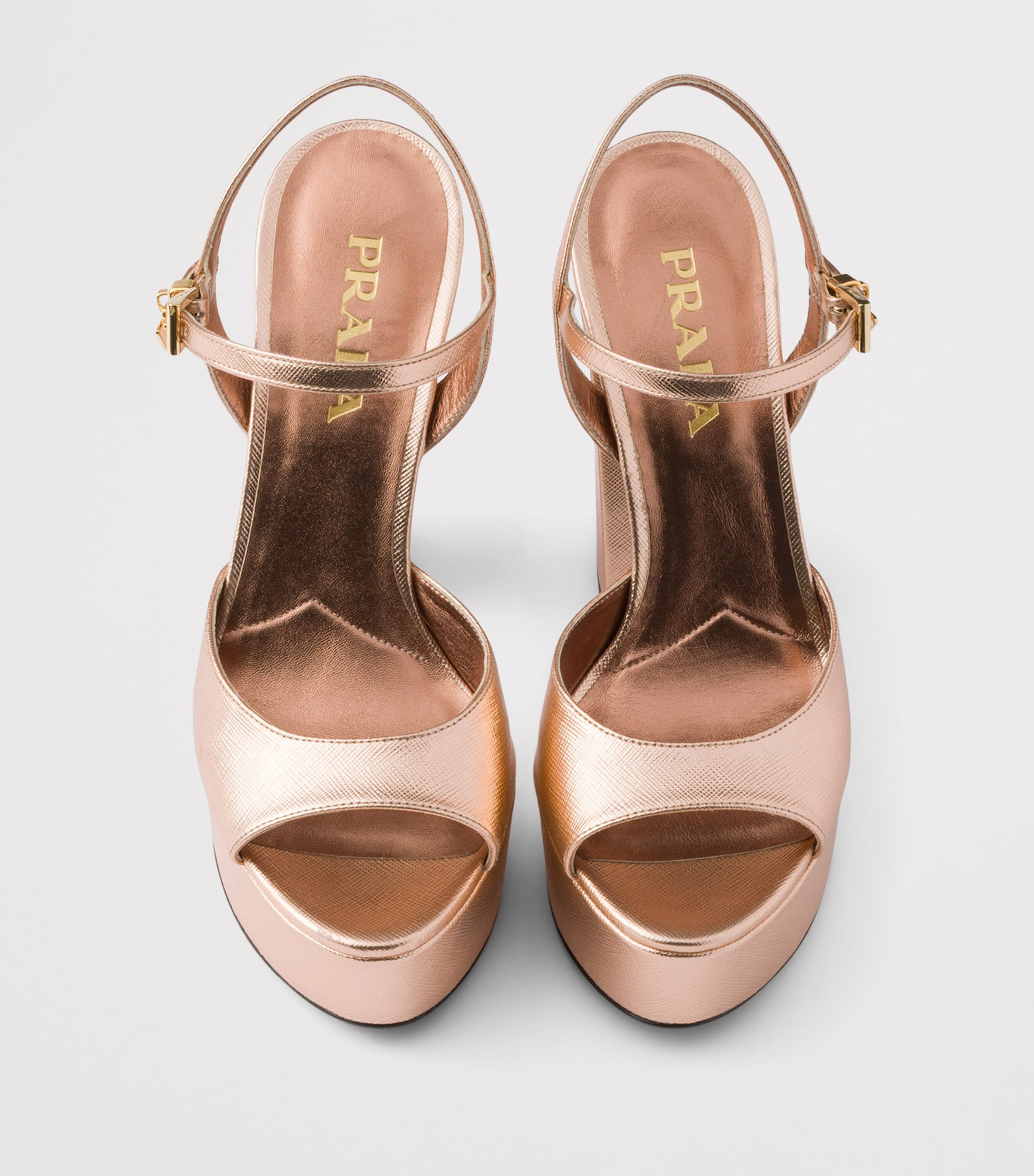 Prada Patent Saffiano Leather Platform Sandals 115 Powder Image 3