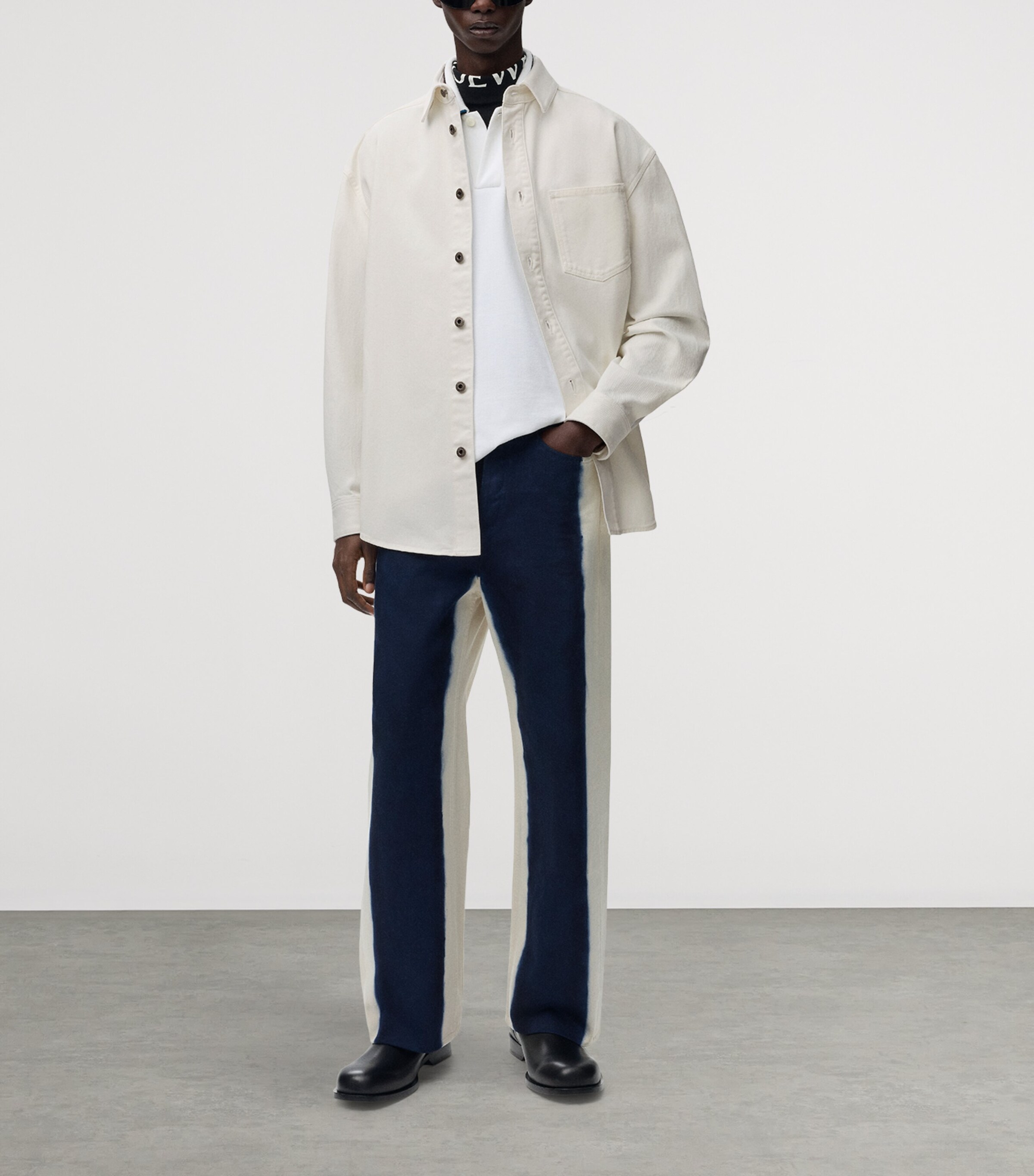 LOEWE Mens Denim Anagram-Patch Overshirt White Image 2
