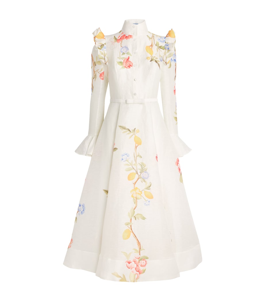 LEO LIN Womens Floral Selina Midi Dress Lemon Vine Prnt Snow Image 1