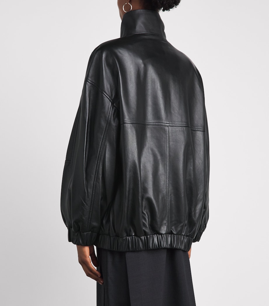 CHAROUX Womens Globe Leather Bomber Jacket Black Image 5