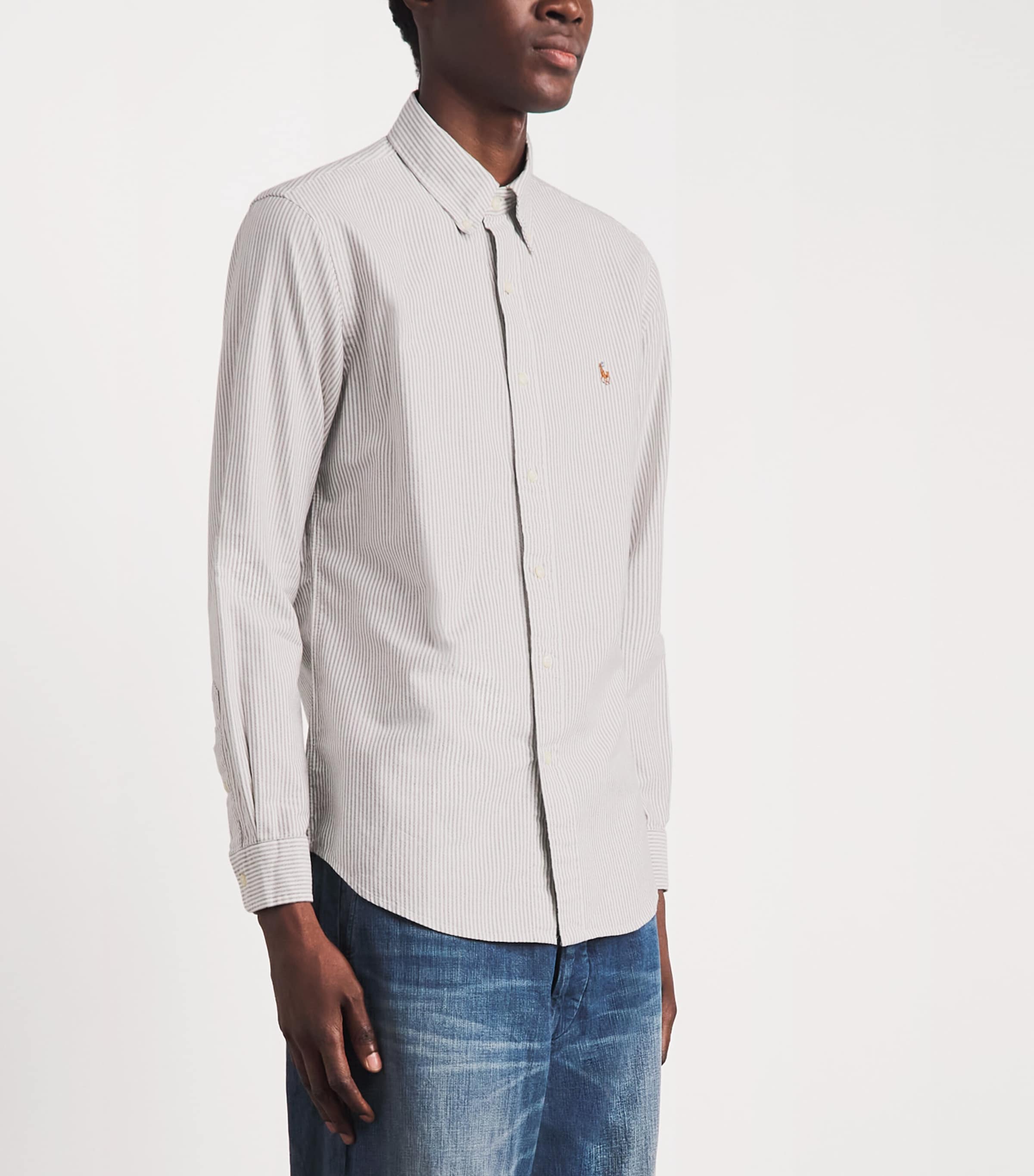 Polo Ralph Lauren Mens Cotton Stripe Shirt Nutmeg Brn Wht Image 4