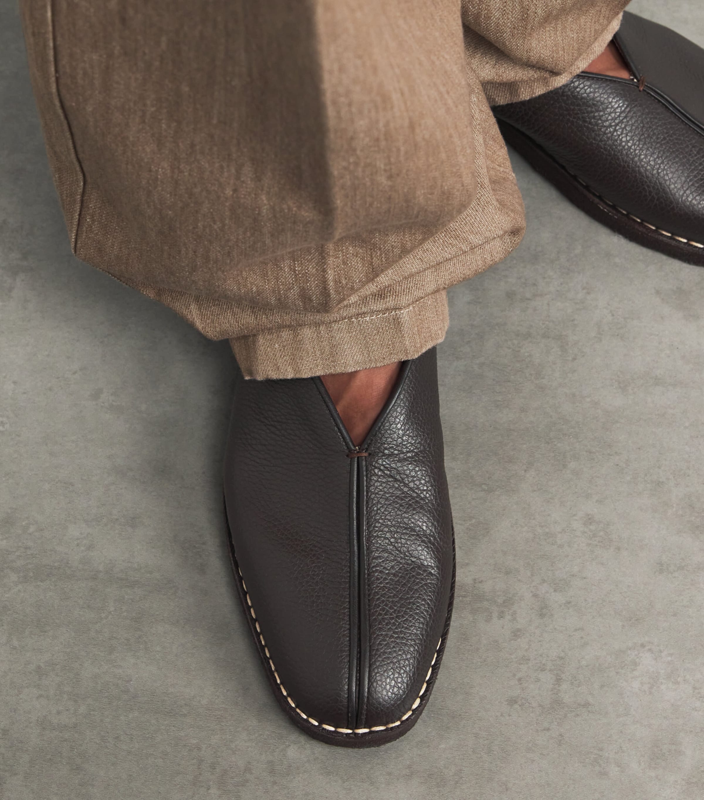Lemaire Leather Piped Slippers Dark Brown Image 4