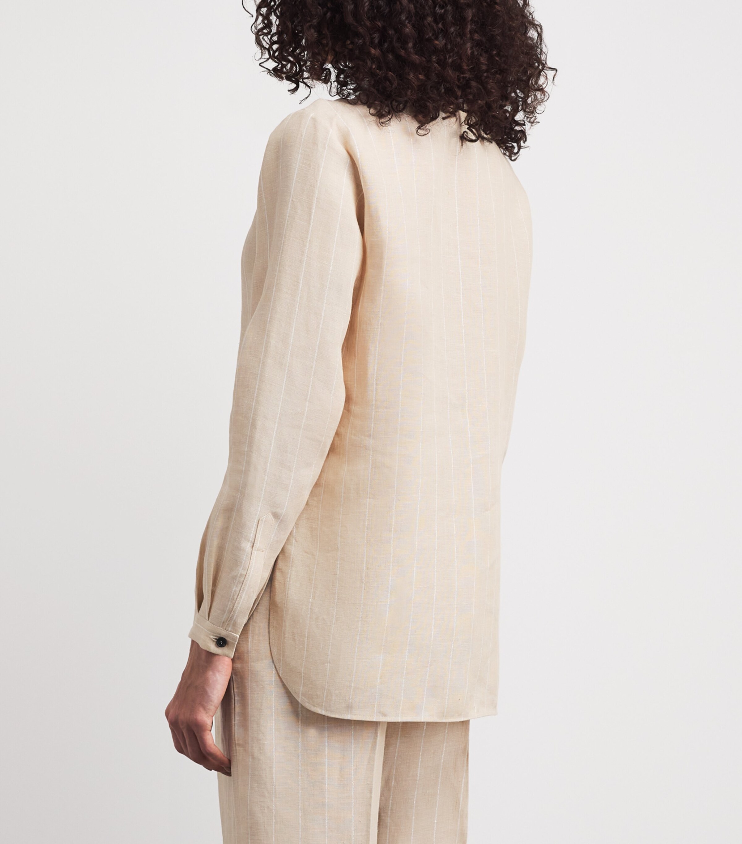 Kiton Womens Linen Stripe Blouse Cream White Image 5