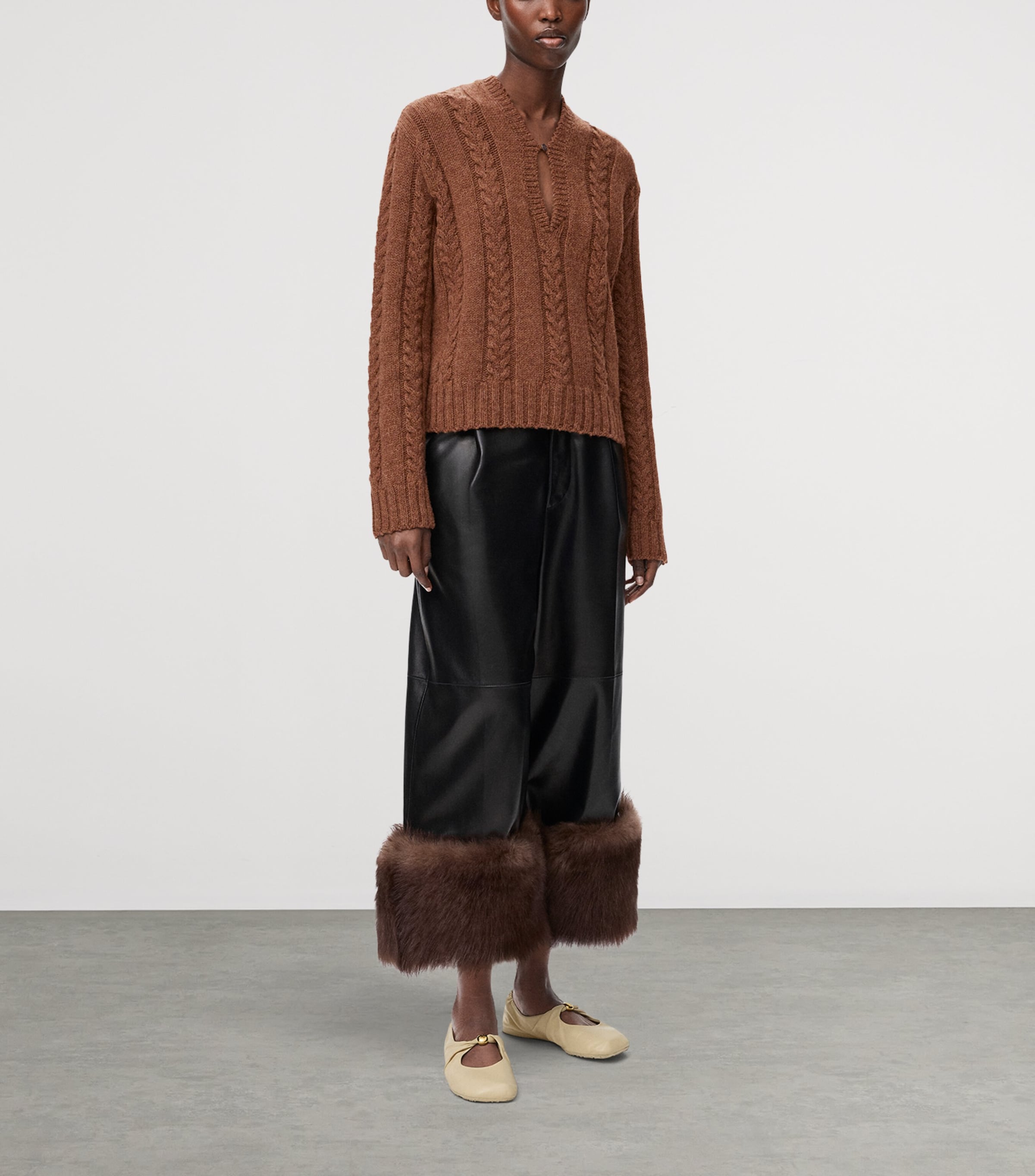 Wool Cable-Knit Sweater BROWN Image 2