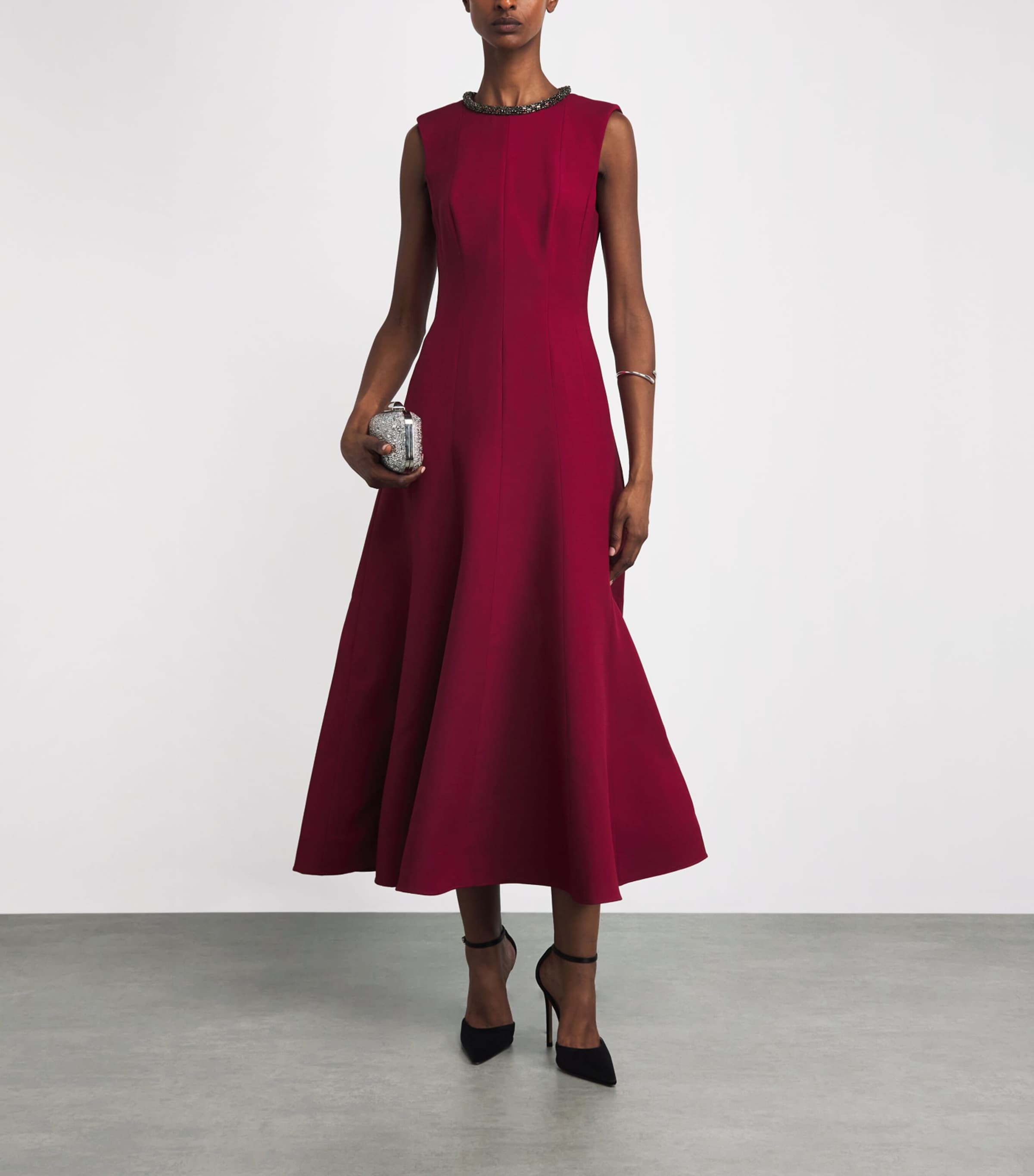 Roland Mouret Womens Wool-Silk Embellished Midi Dress Dark Pink Image 2