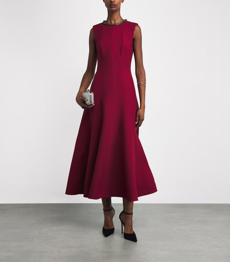 Roland Mouret Womens Wool-Silk Embellished Midi Dress Dark Pink Image 2