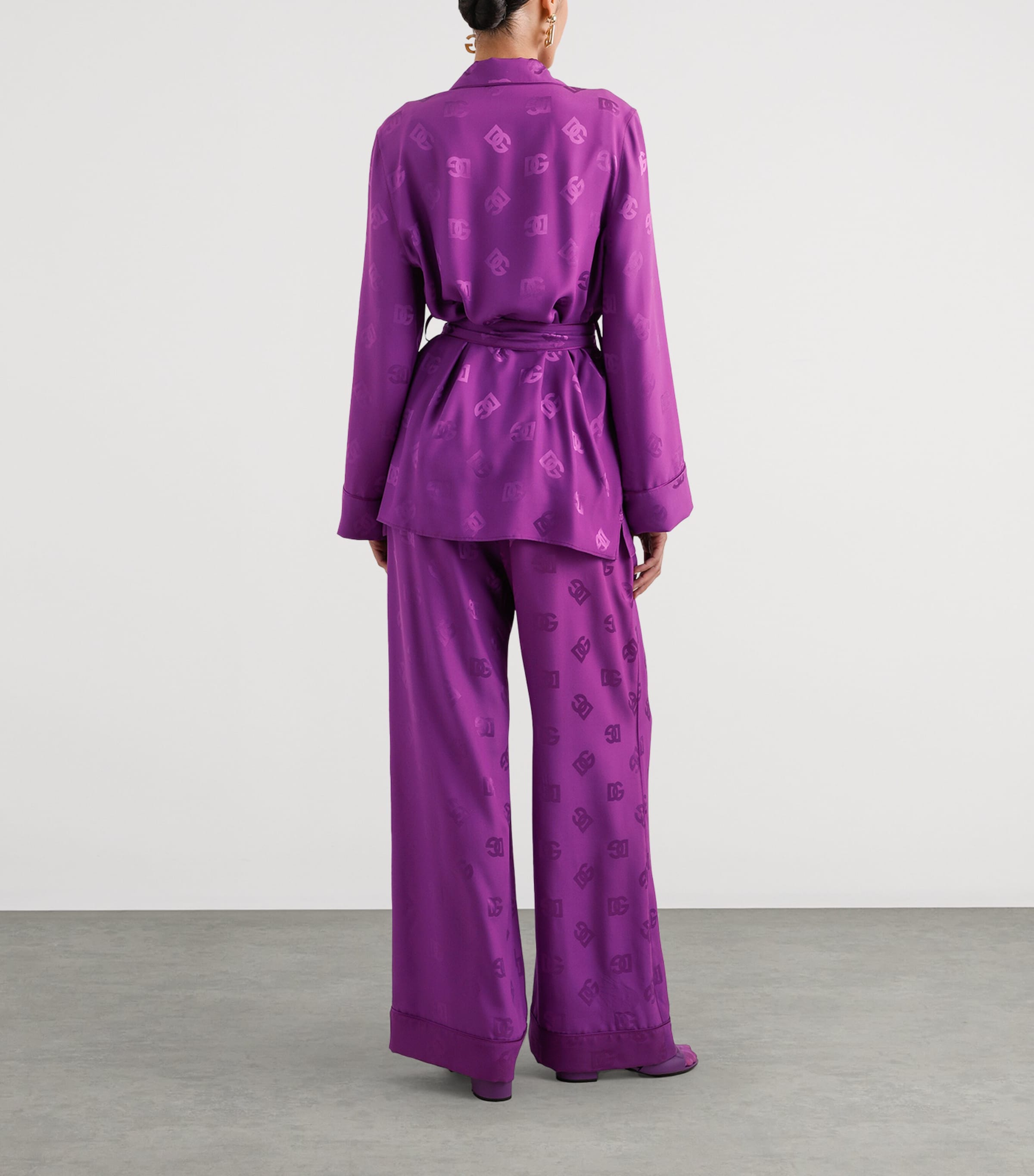 Silk Jacquard Wide-Leg Trousers F0571-PURPLE Image 3