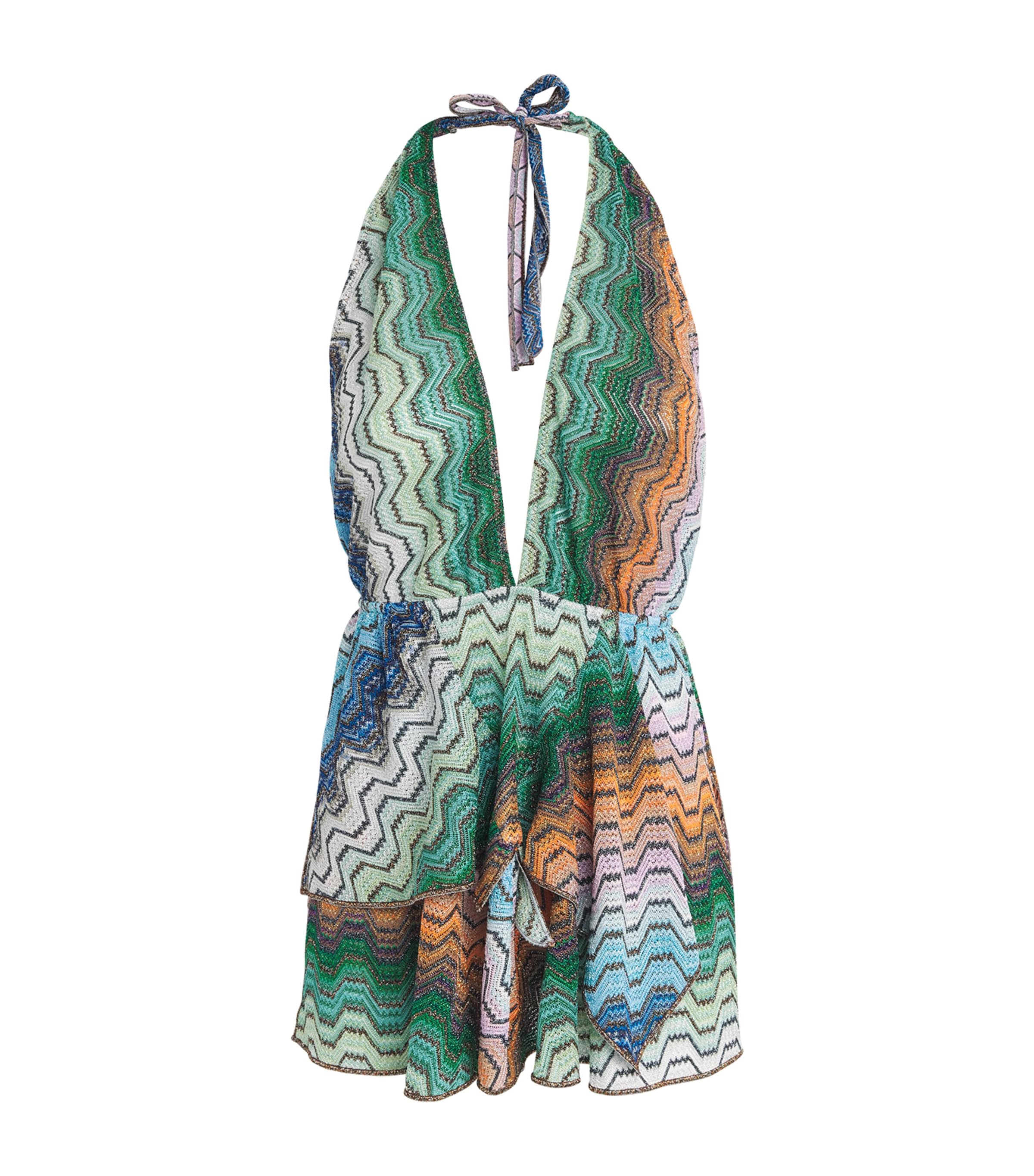 Missoni Womens Metallic Chevron V-Neck Playsuit Smsnq Mlti Blk/gr/or Image 1