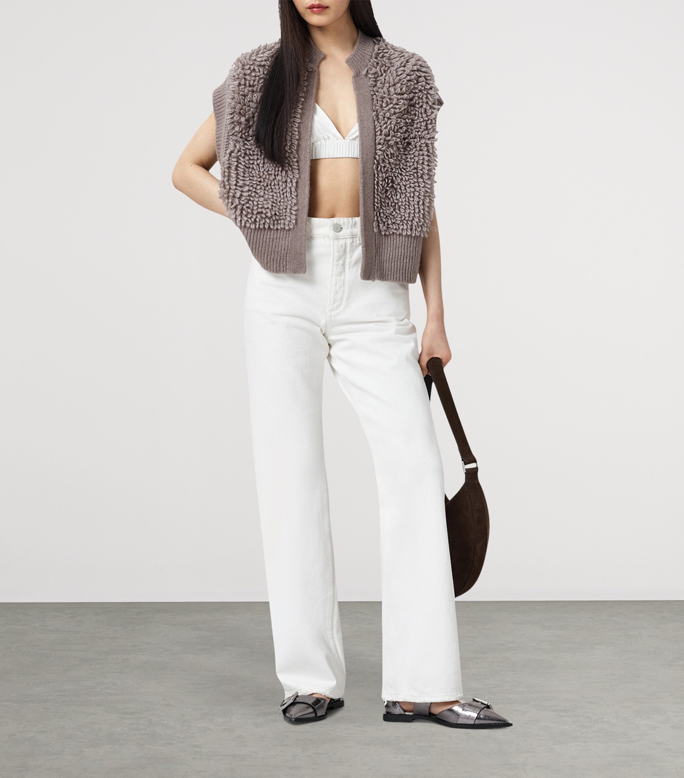 Wool-Blend Open-Front Elias Gilet TAUPE BROWN Image 3