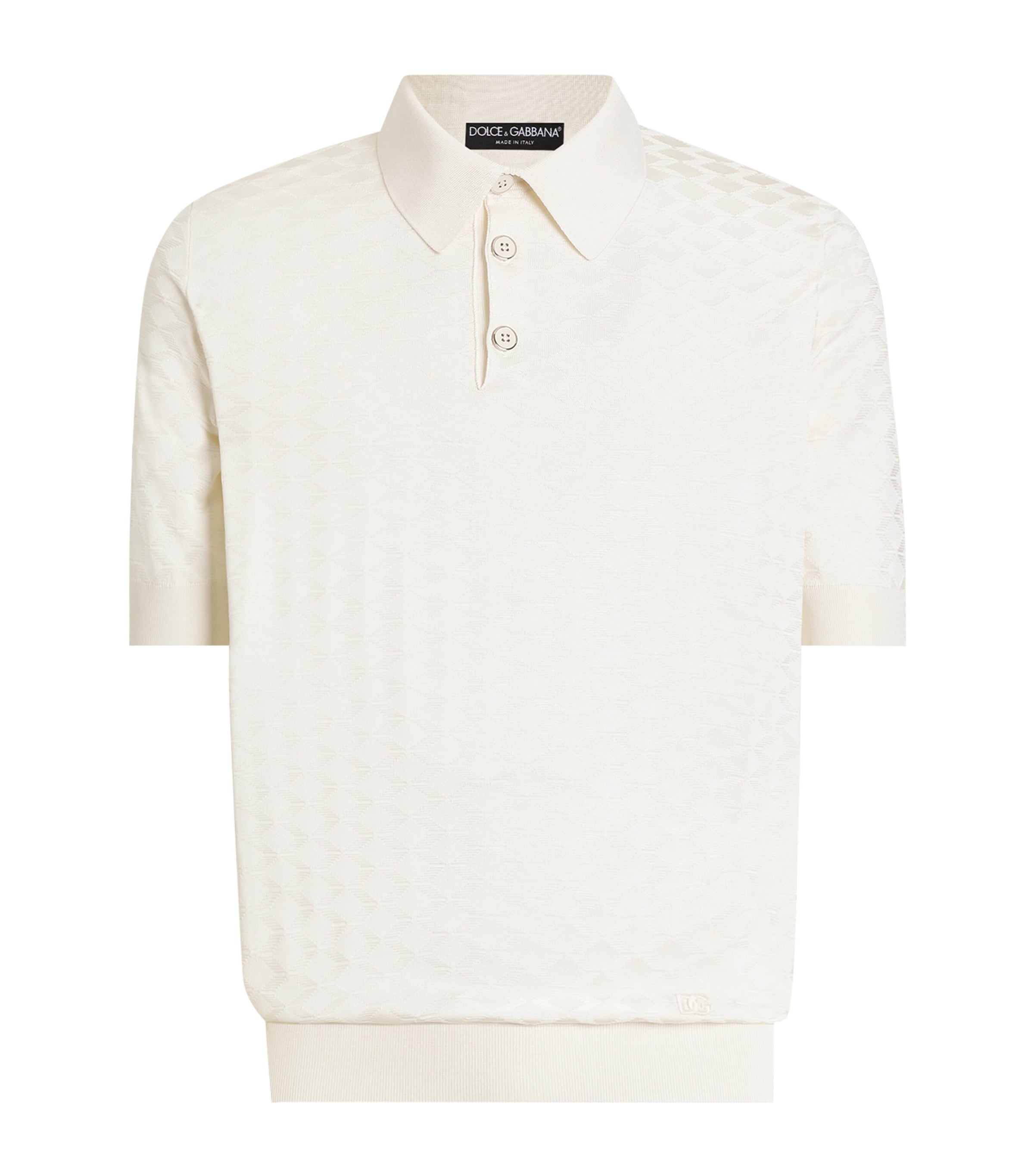 Dolce&Gabbana Mens Silk Jacquard Polo Shirt Natural White Image 1