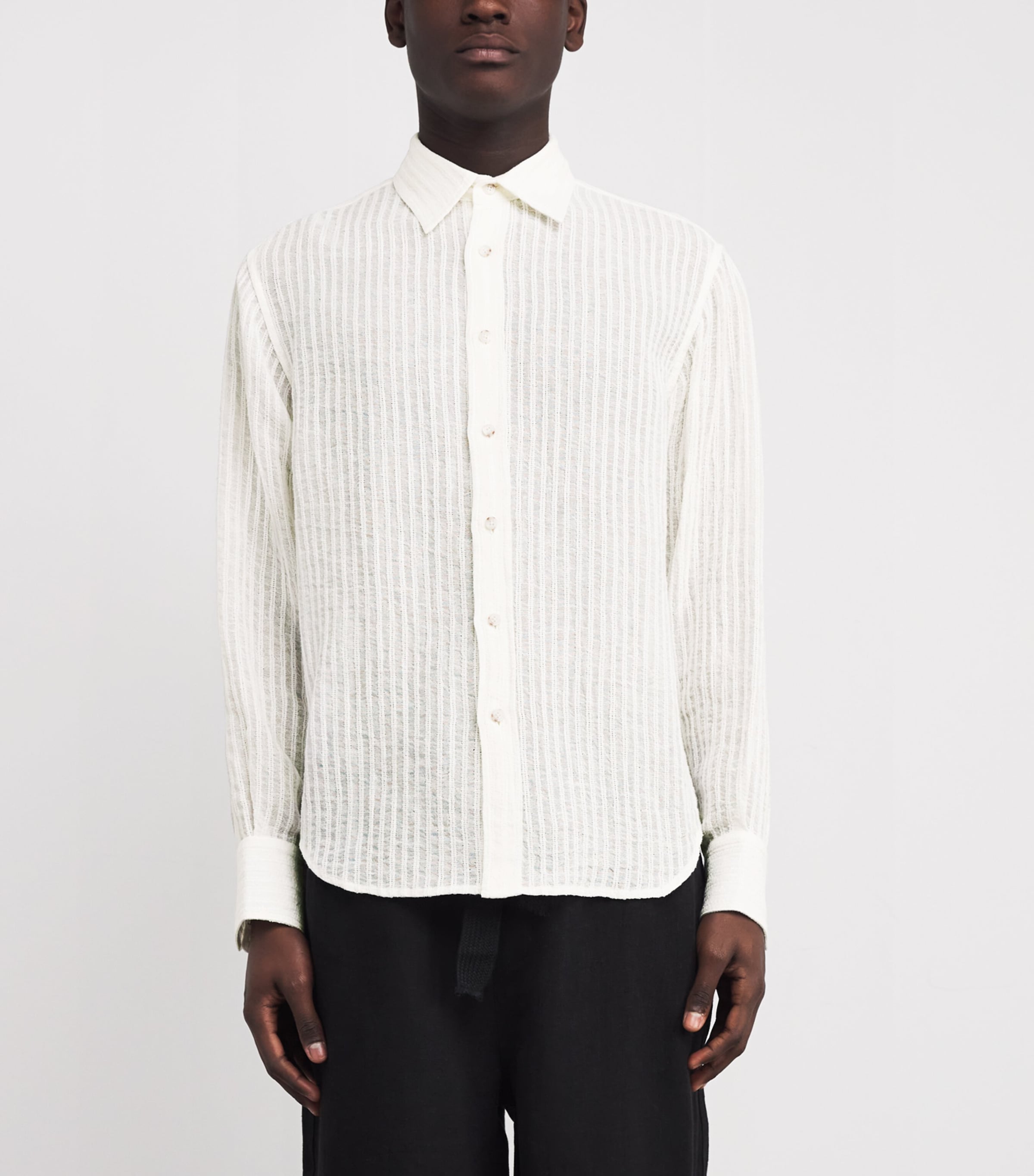 Linen-Cotton-Blend Stripe Shirt WHITE Image 3