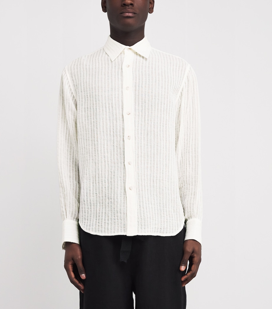 Linen-Cotton-Blend Stripe Shirt WHITE Image 3