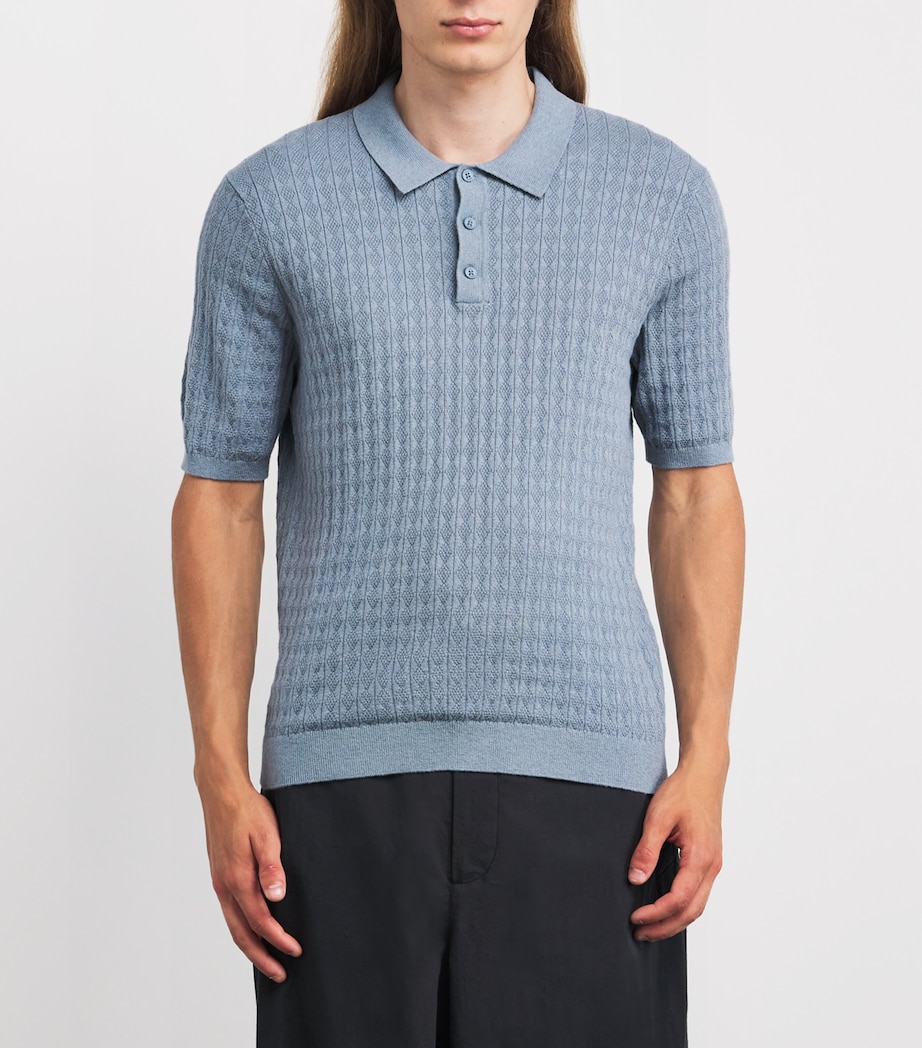 Cotton-Cashmere Diamond Polo Shirt GREY BLUE Image 3