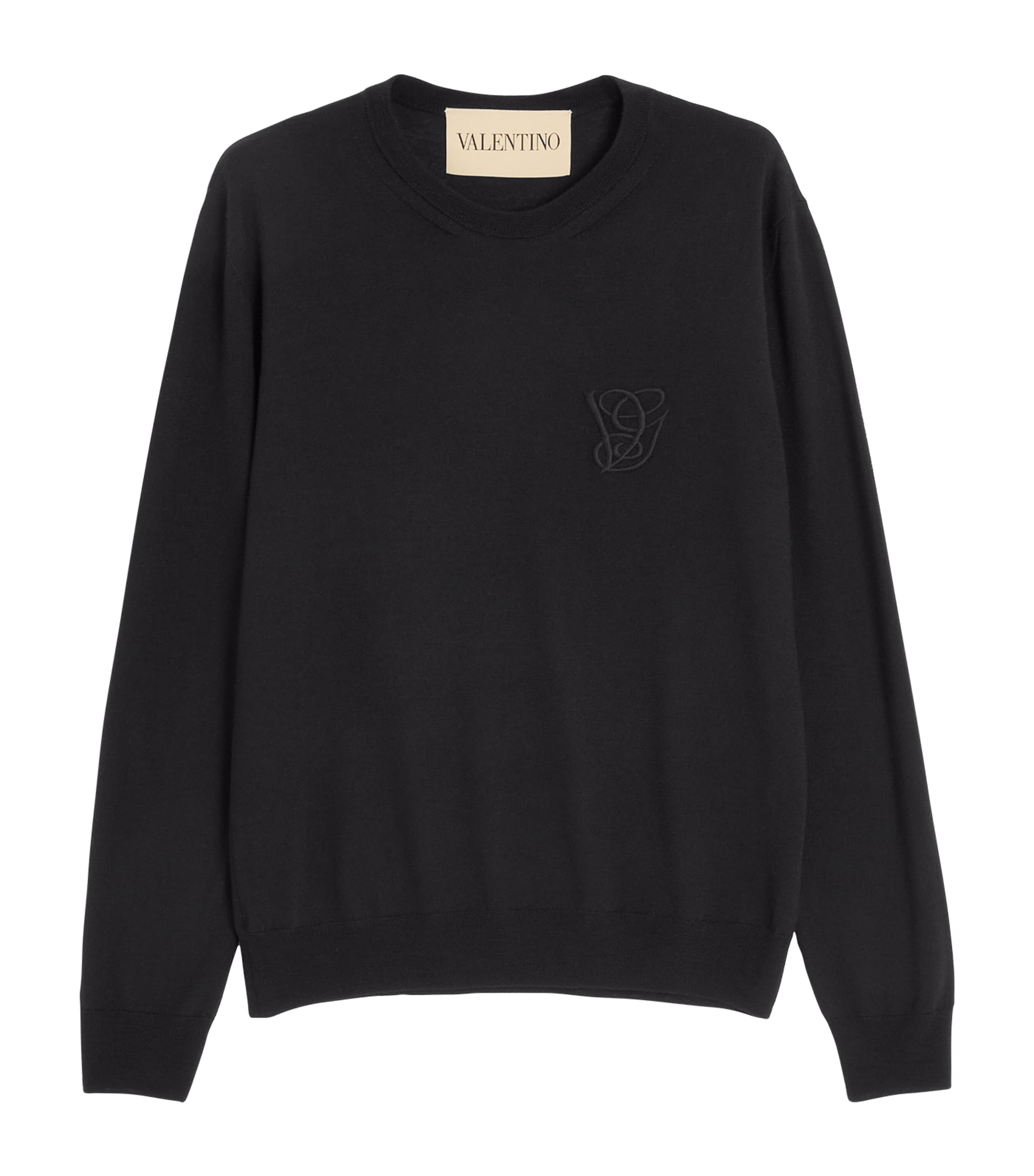 Valentino Wool Crew Neck Sweater In Black
