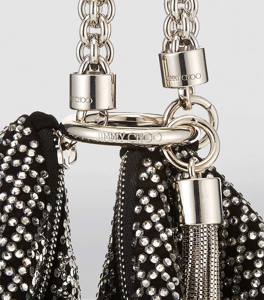 Suede Crystal-Embellished Callie Clutch Bag BLACK Image 5