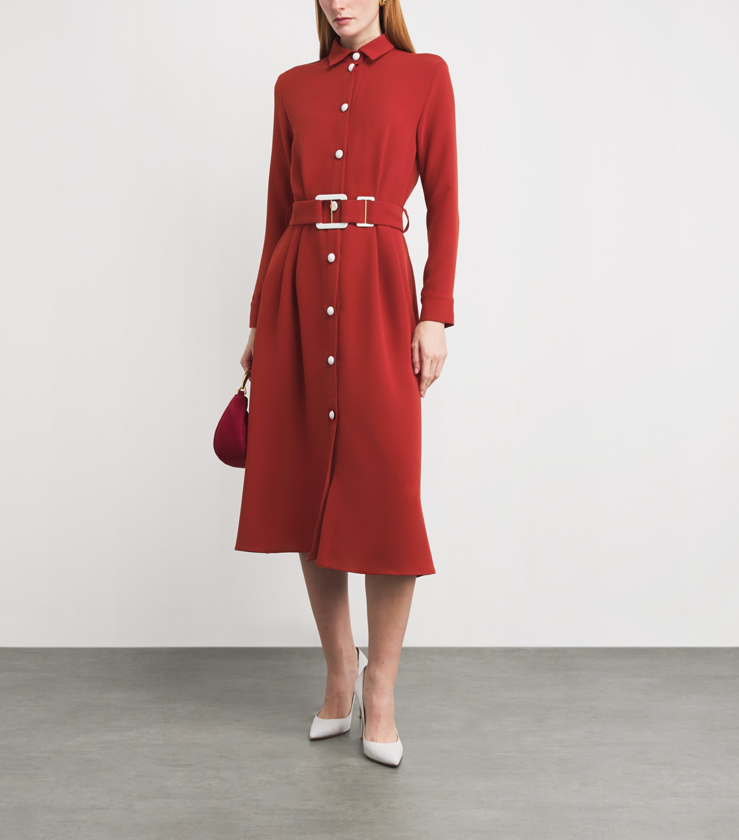 Belted Echo Midi Shirt Dress CARMINE Image 2