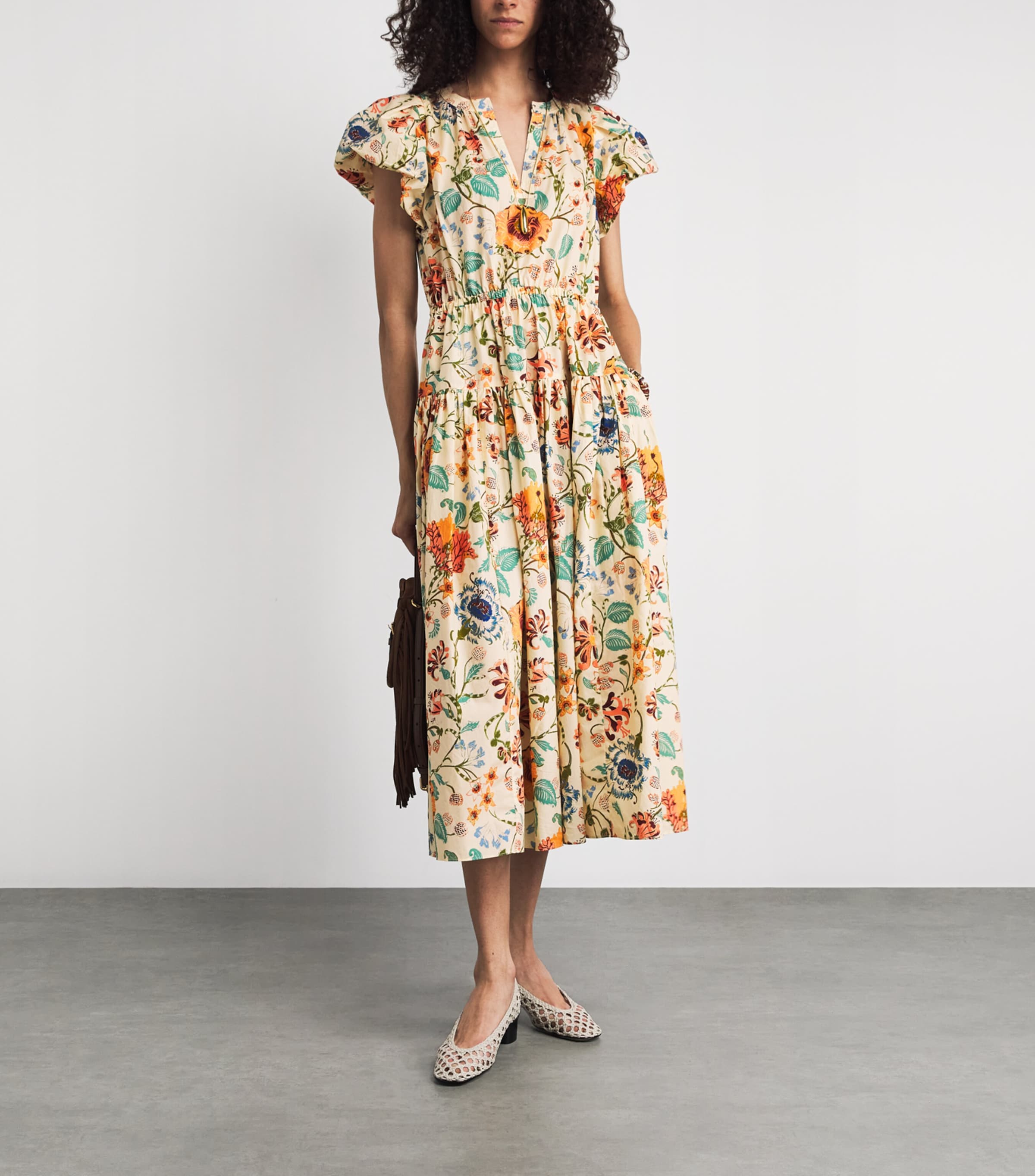 Ulla Johnson Womens Cotton Floral Marin Midi Dress Abalone Image 2