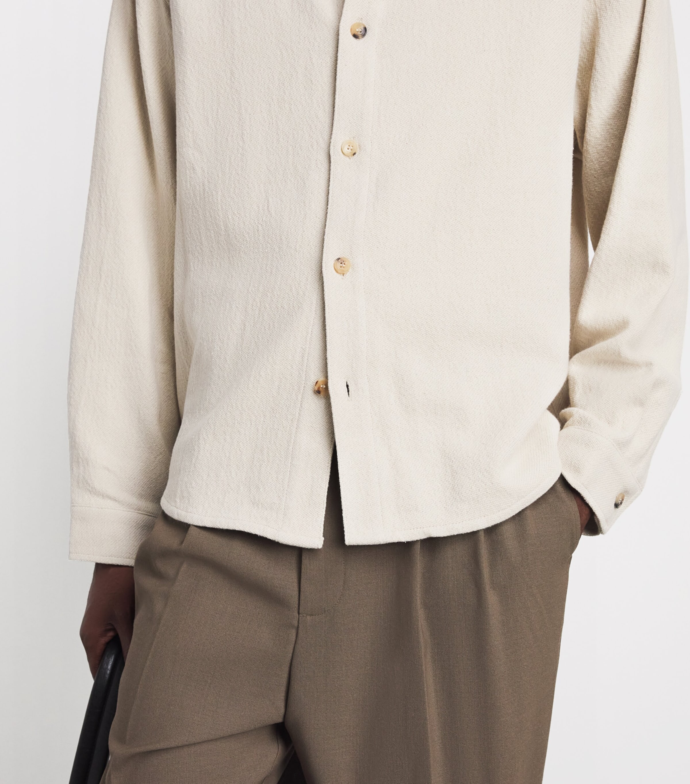 FRAME Mens Textured Overshirt Wrmc Warm Cream Image 3