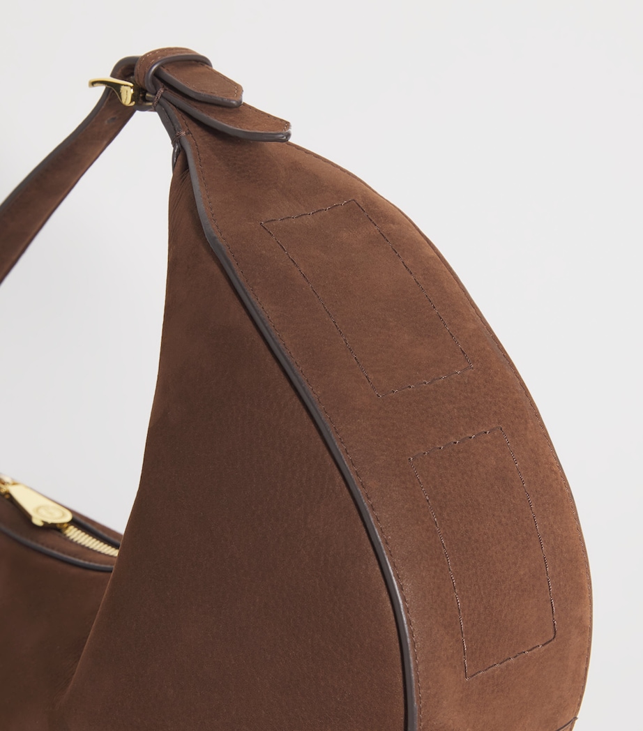 Harrods Small Suede Crescent Shoulder Bag Tan Image 4