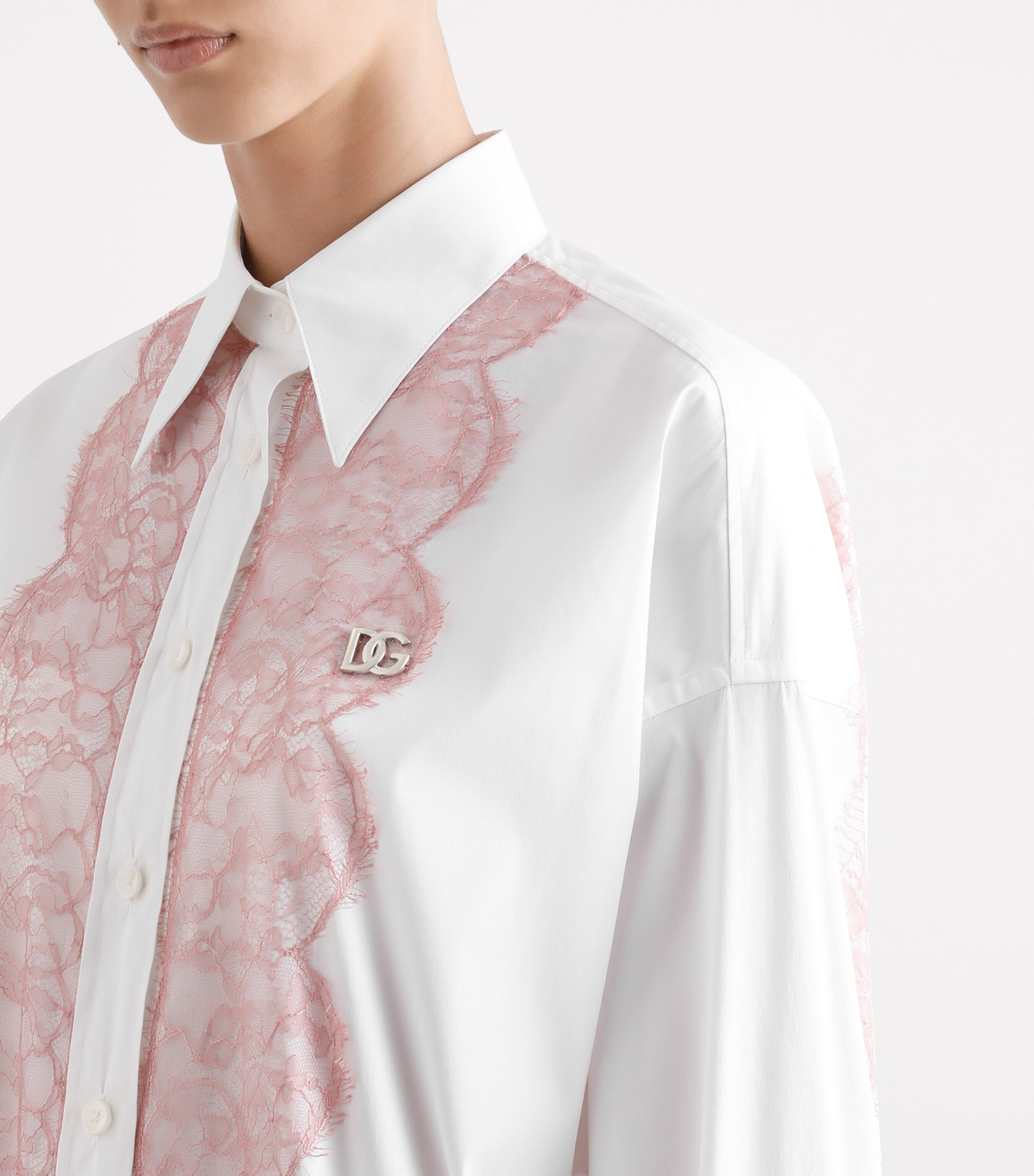 Cotton-Blend Lace-Detail Shirt W0800-OPTICAL WHITE Image 3