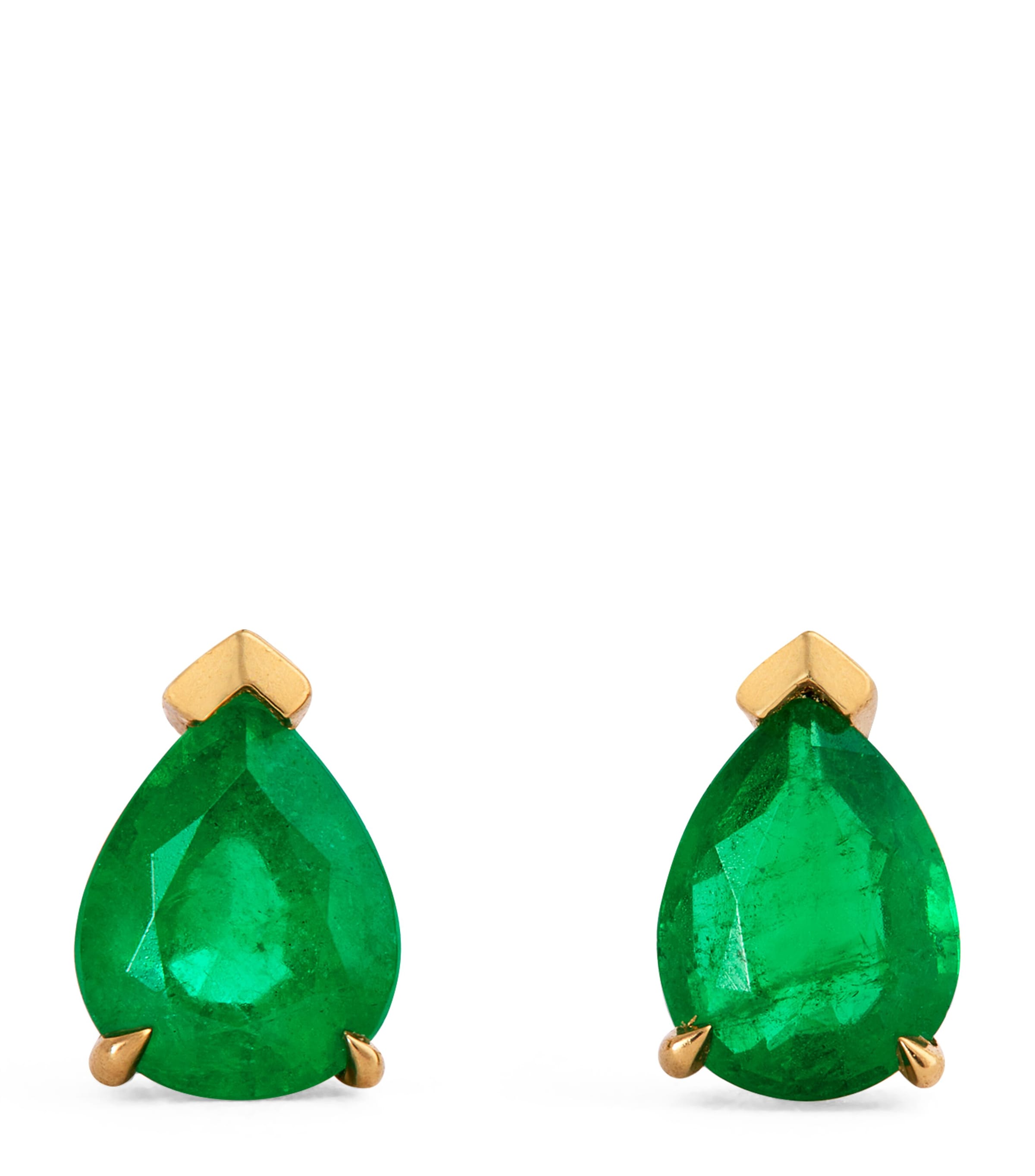 Azlee Yellow Gold And Emerald Stud Earrings In Gold