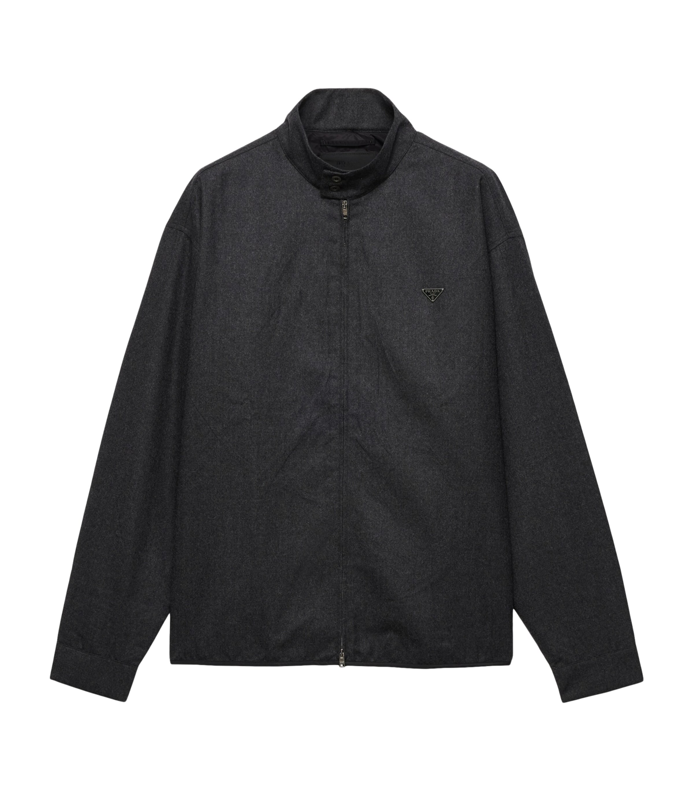 Prada Mens Wool Triangle Zip-Up Jacket Grey Image 1