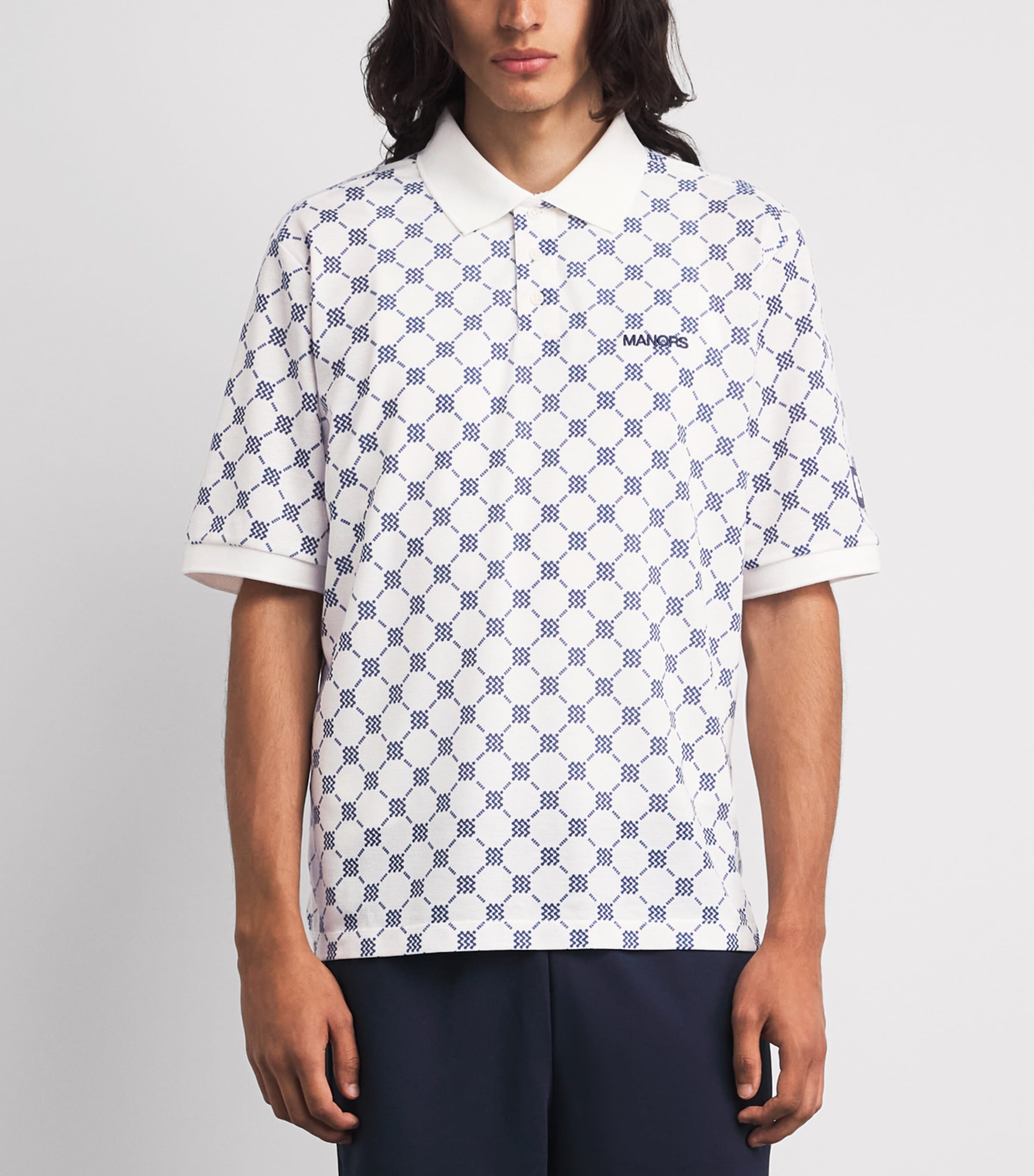 Manors Mens Piqué Monogram GOAT Polo Shirt Cream Image 4