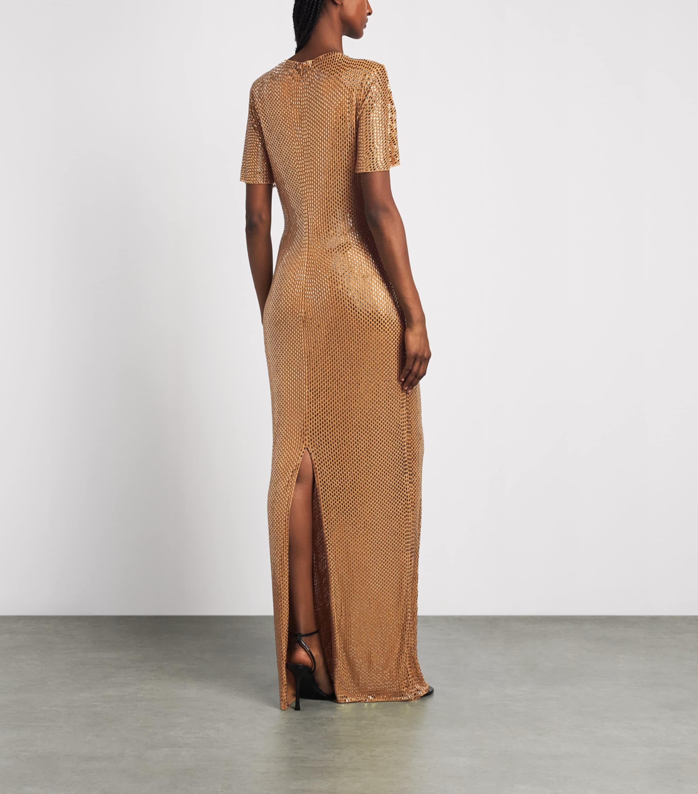 Roland Mouret Womens Diamante-Embellished High-Neck Gown Light Topaz Image 4