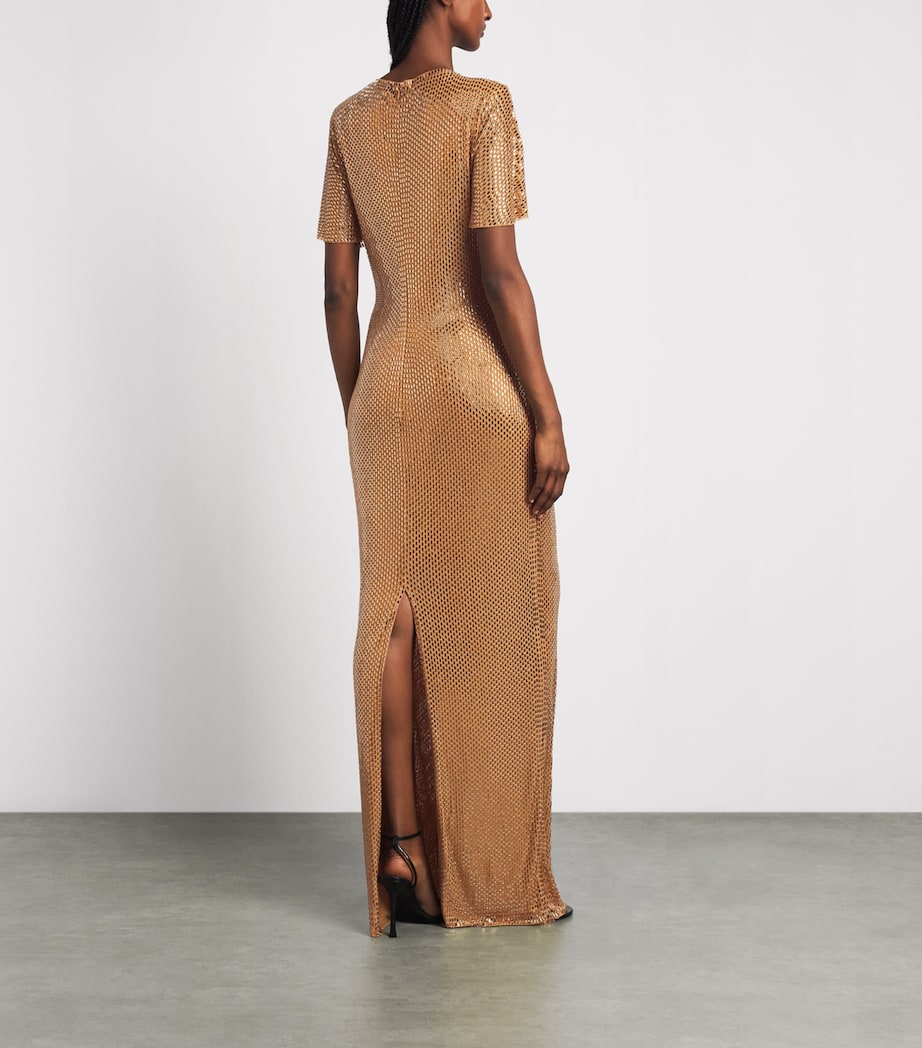Roland Mouret Womens Diamante-Embellished High-Neck Gown Light Topaz Image 4