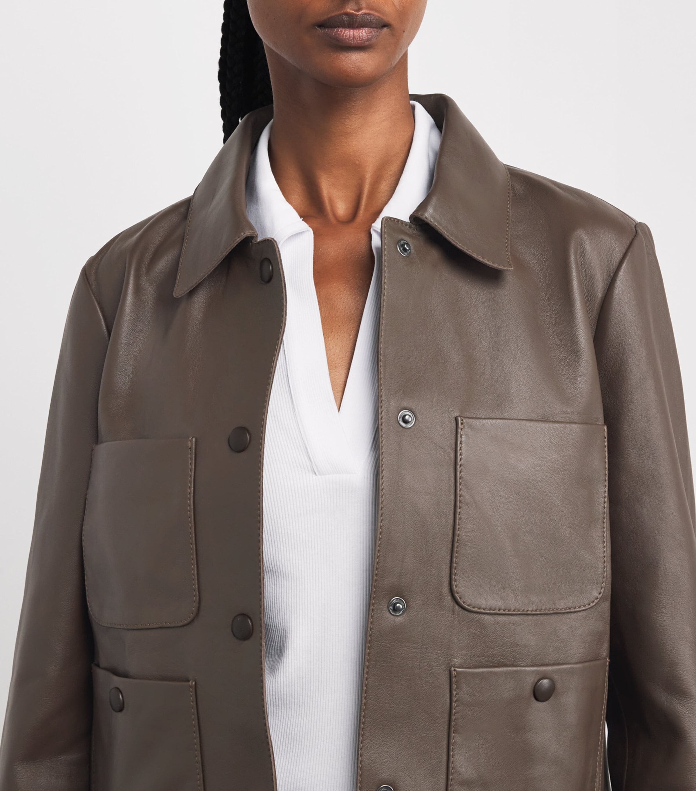 Patch-Pocket Leather Jacket CHOCOLATE Image 6