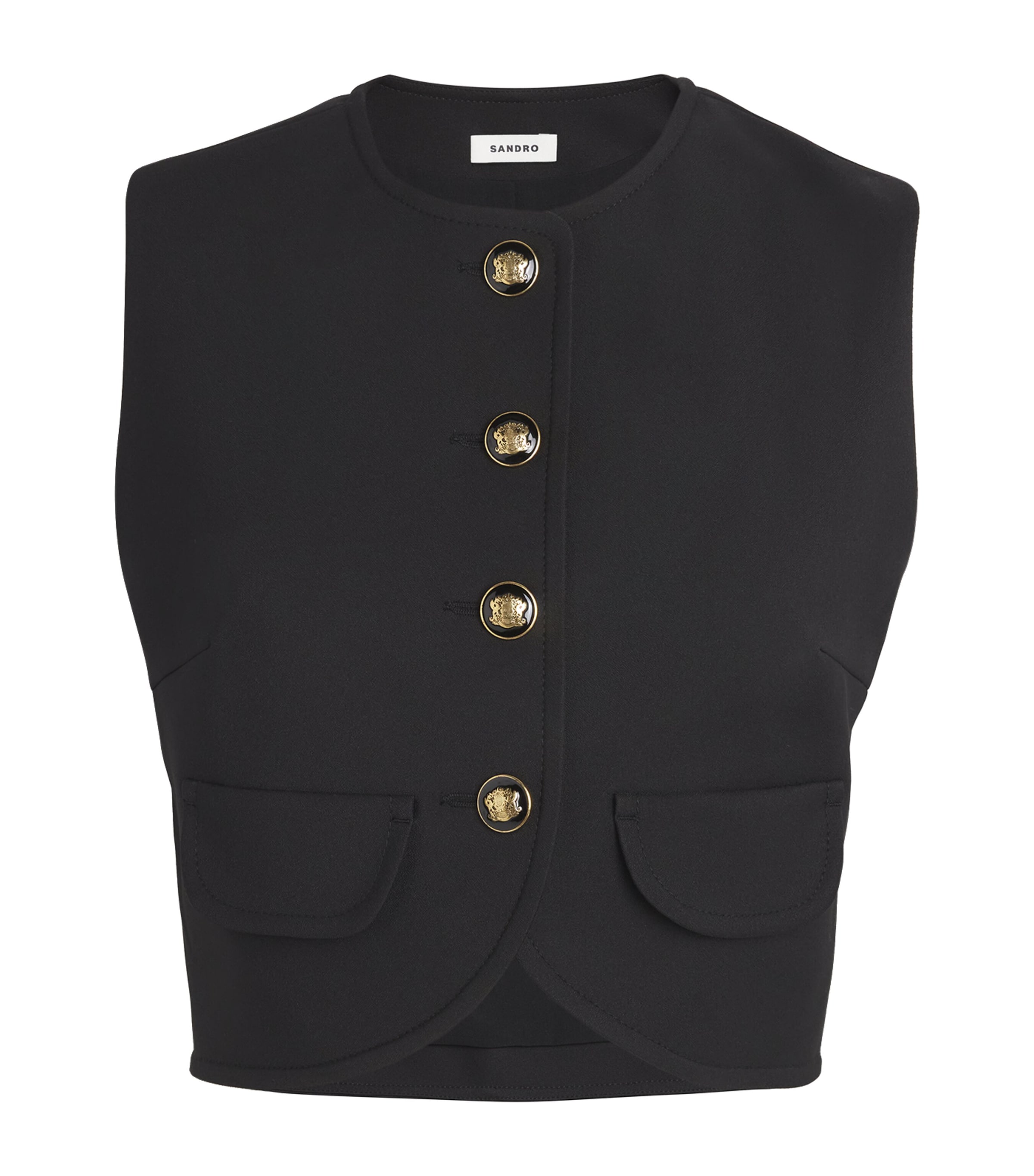 Sandro Button-up Crop Top In Black