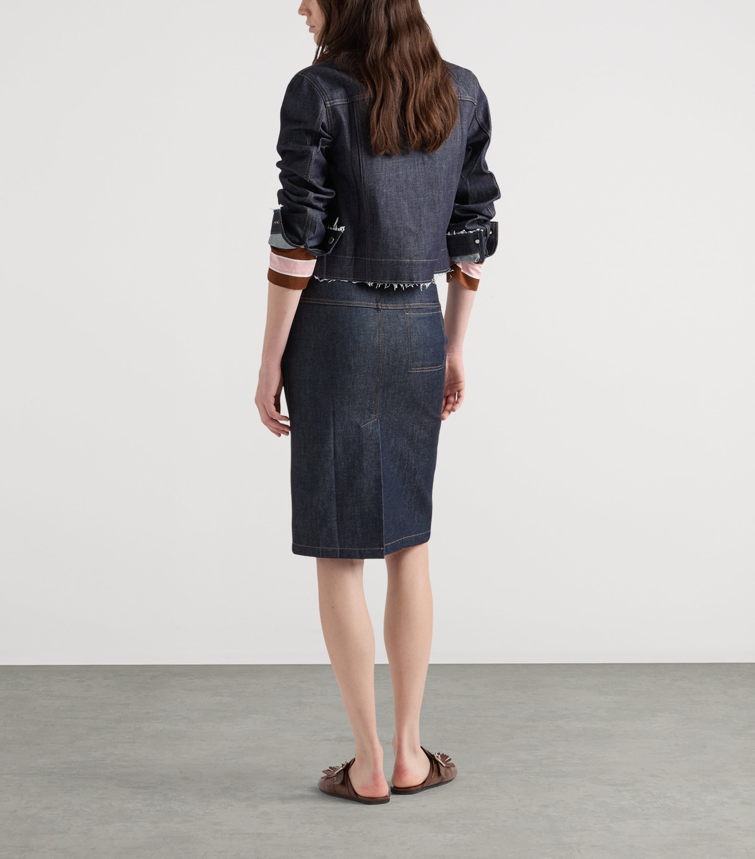 Prada Womens Raw-Hem Denim Jacket Blue Image 5