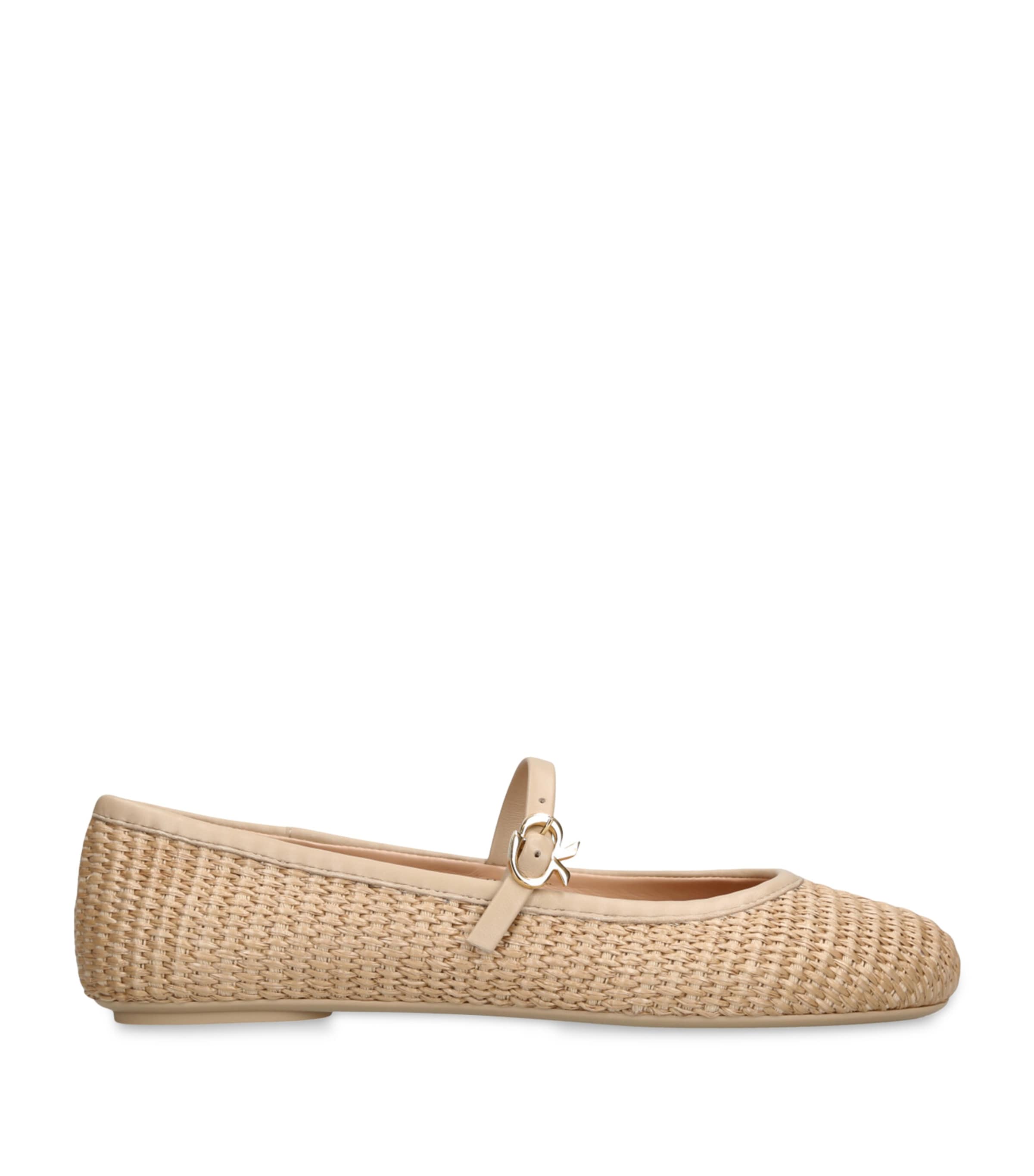 Shop Gianvito Rossi Raffia Carla Ballet Flats In Beige