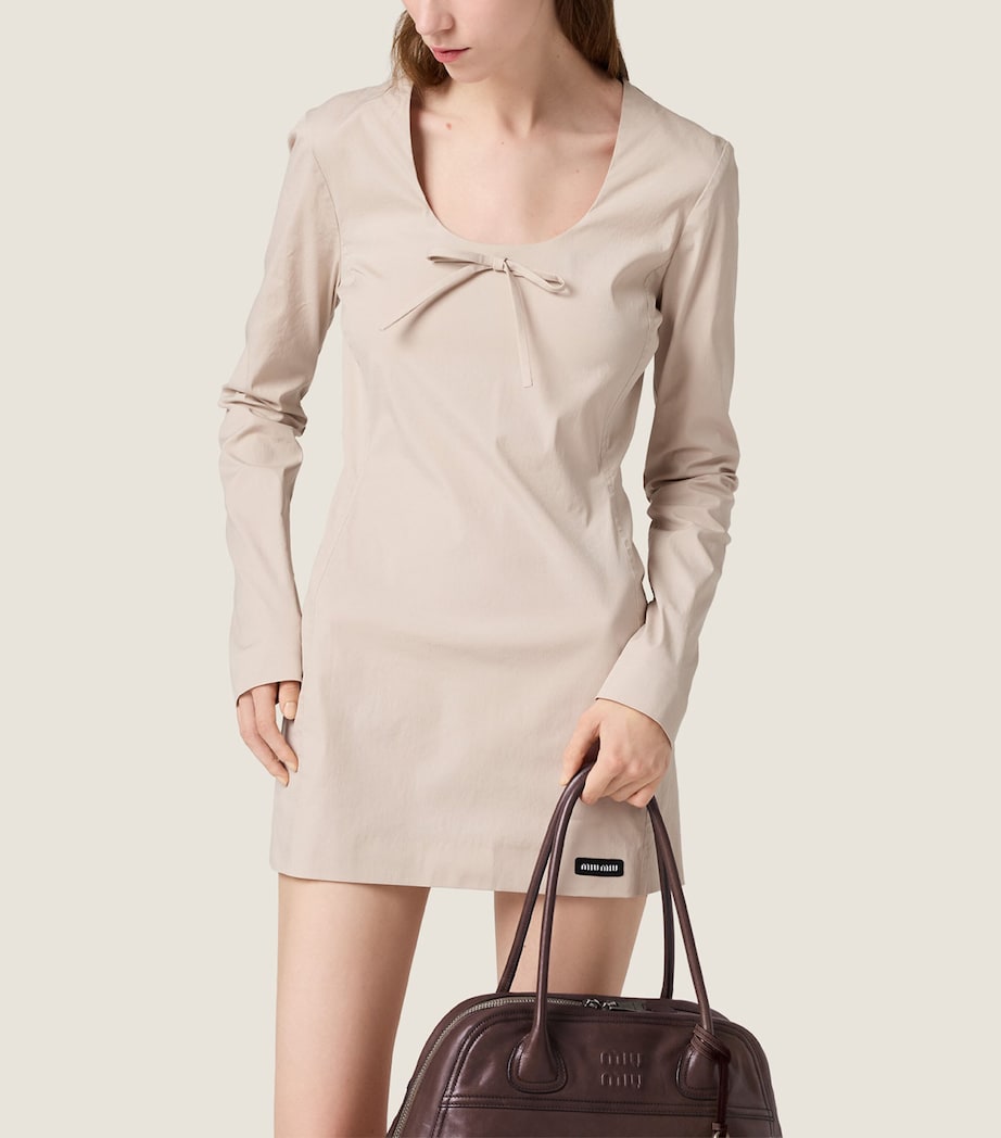 Miu Miu Womens Cotton Poplin Bow Mini Dress Neutral Image 4