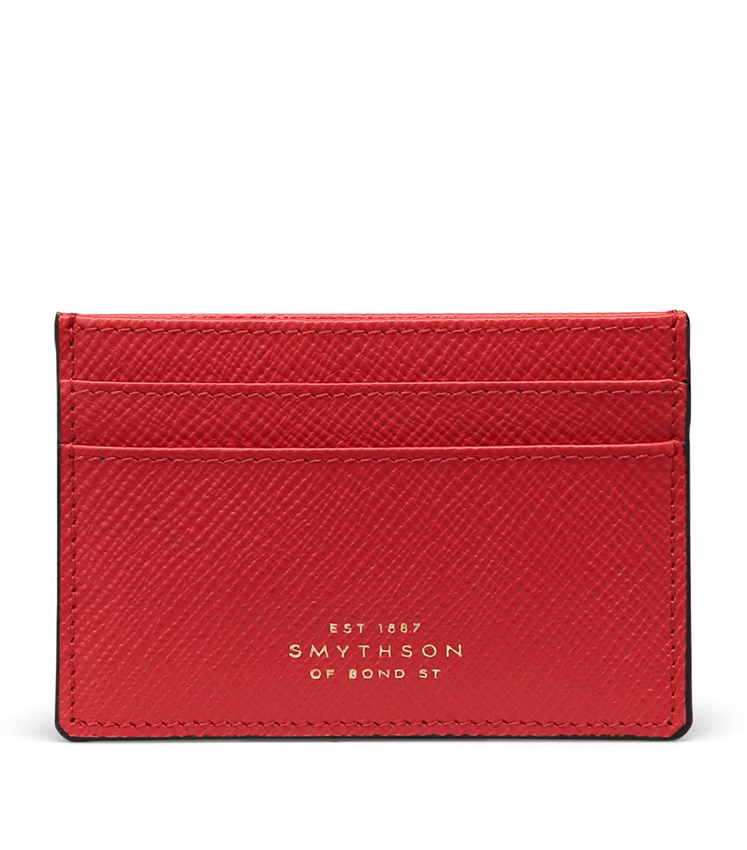 Smythson Panama Leather Card Holder In Red