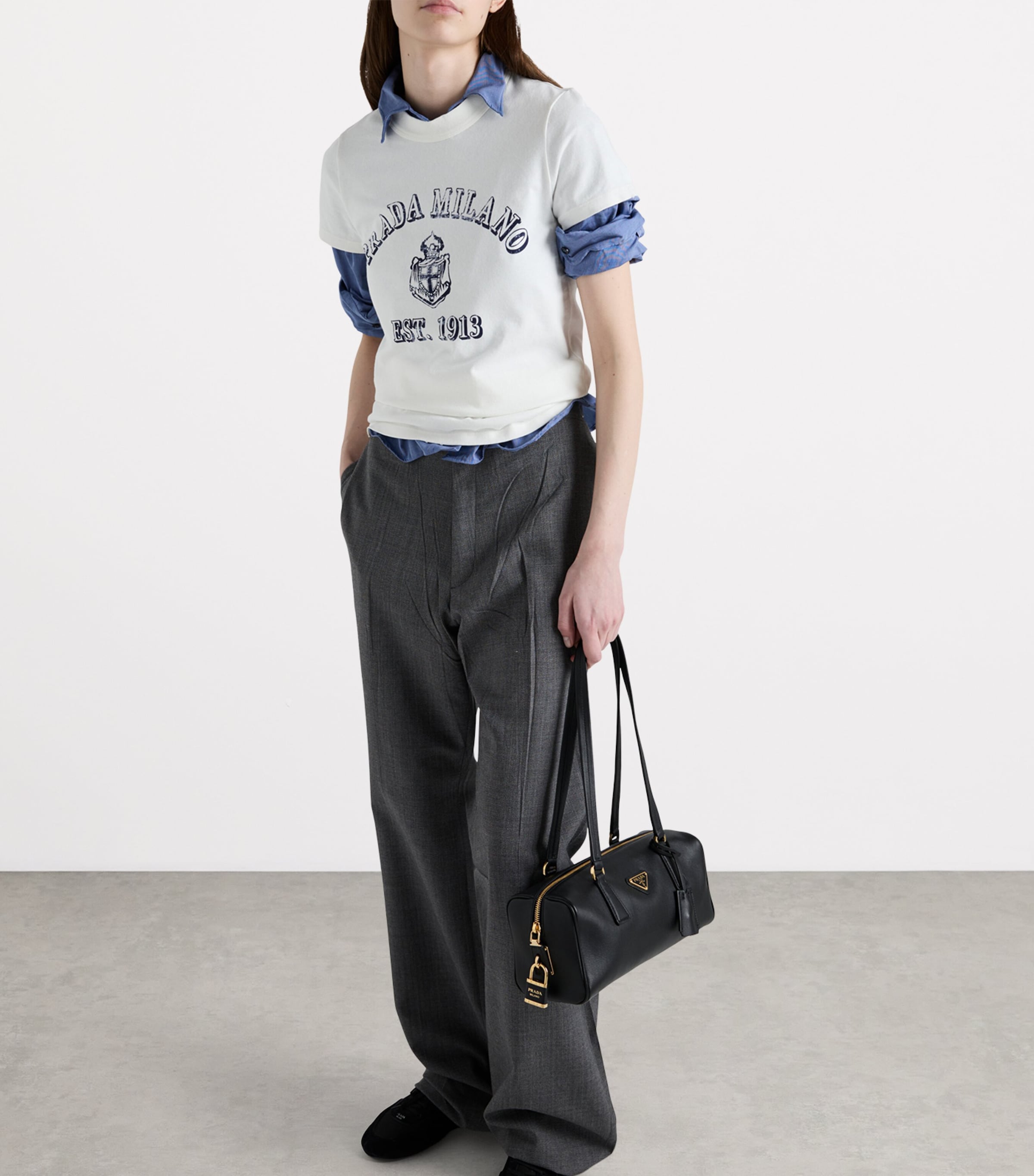 Prada Womens Cotton Logo T-Shirt Image 3