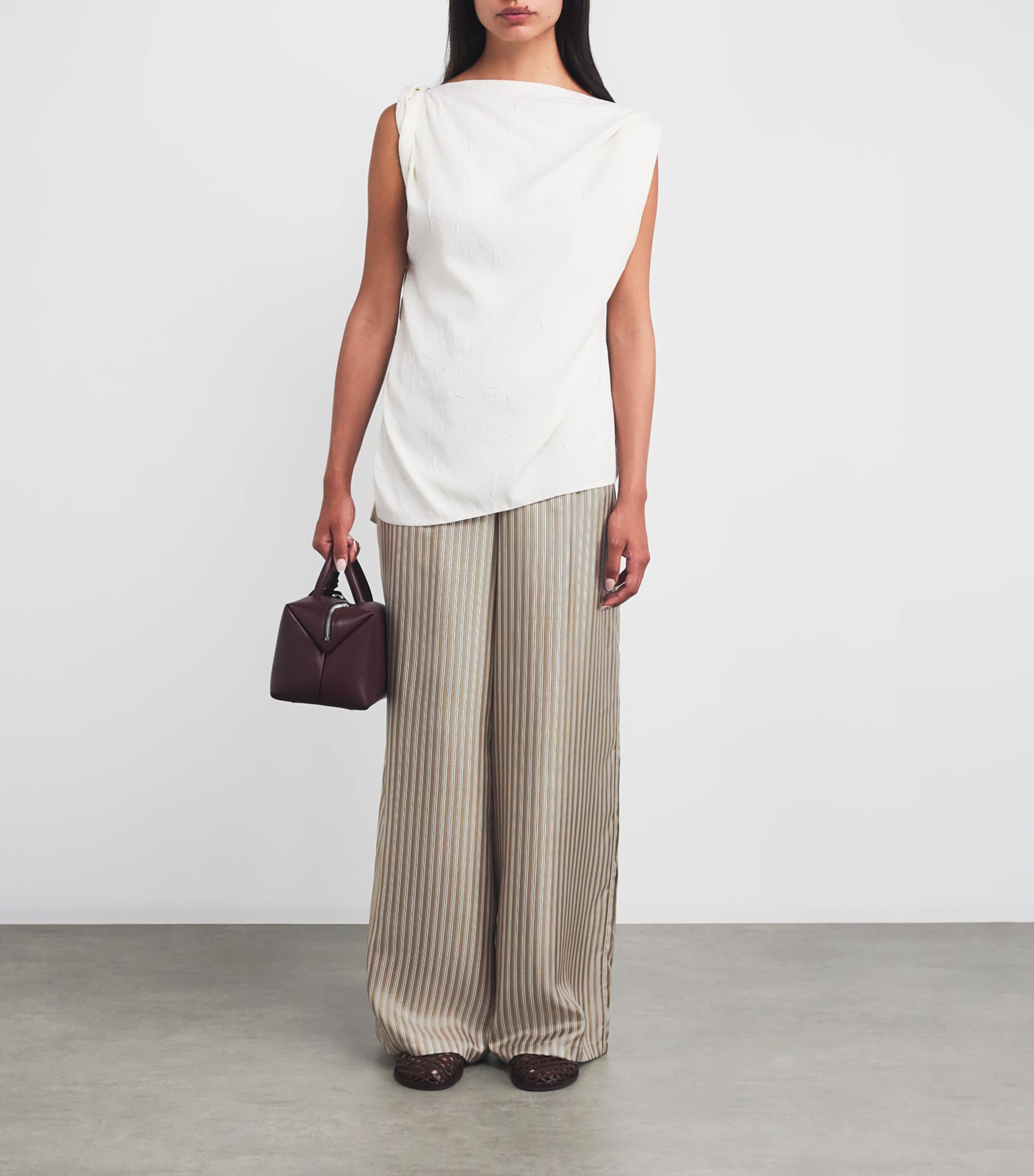 Silk Stripe Wide-Leg Trousers HAZELNUT BROWN Image 2