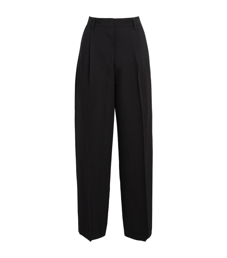 Double-Pleat Straight Trousers 001 BLACK Image 1
