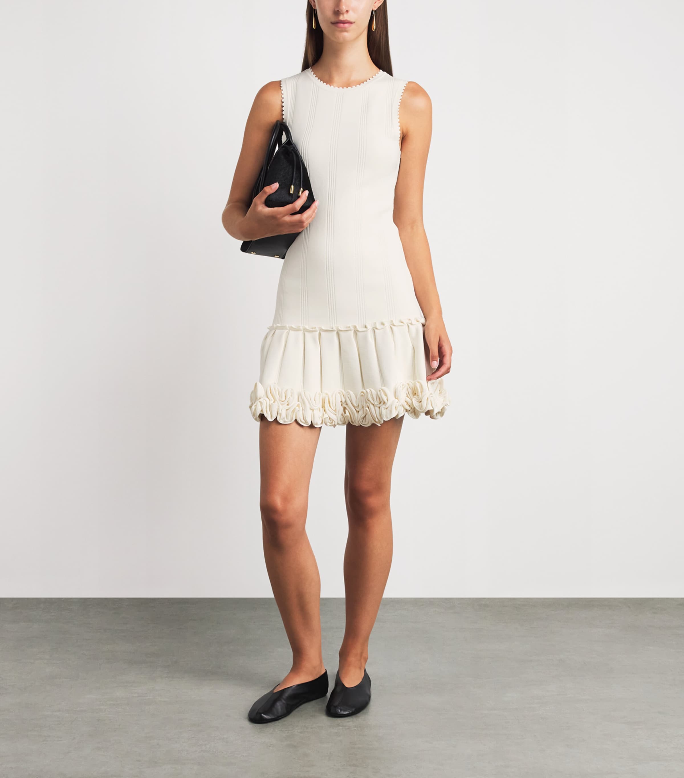 sandro mini knit dress with ruffle Paris Beige Knitted Floral-Detail evening dresses long