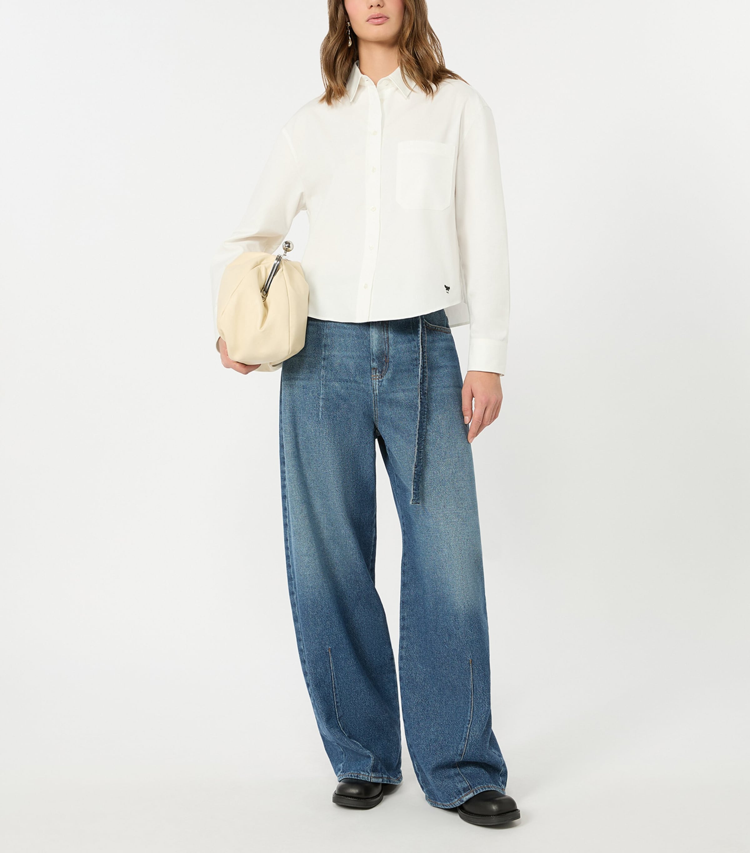 Weekend Max Mara Womens Cotton Cropped Shirt White Image 2