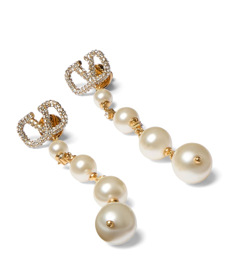 Embellished VLogo and Faux Pearl Drop Earrings Y49 Image 1