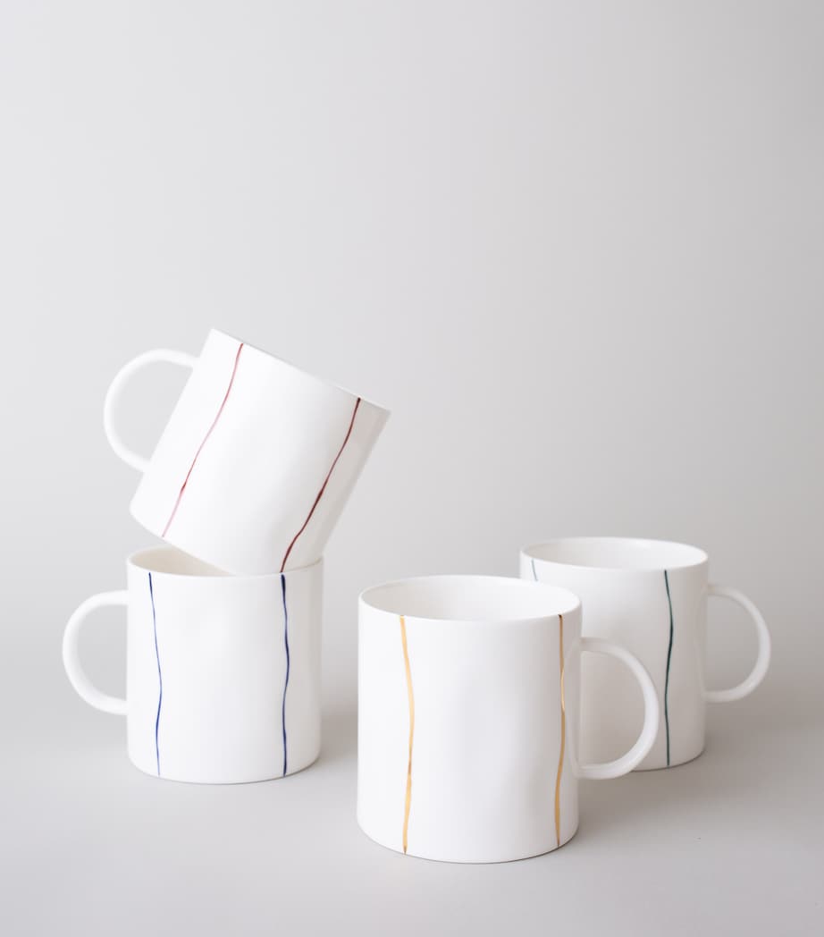 FELDSPAR Fine Bone China Stripe Tea Mug (Set of 4) Harrods Mix Image 2