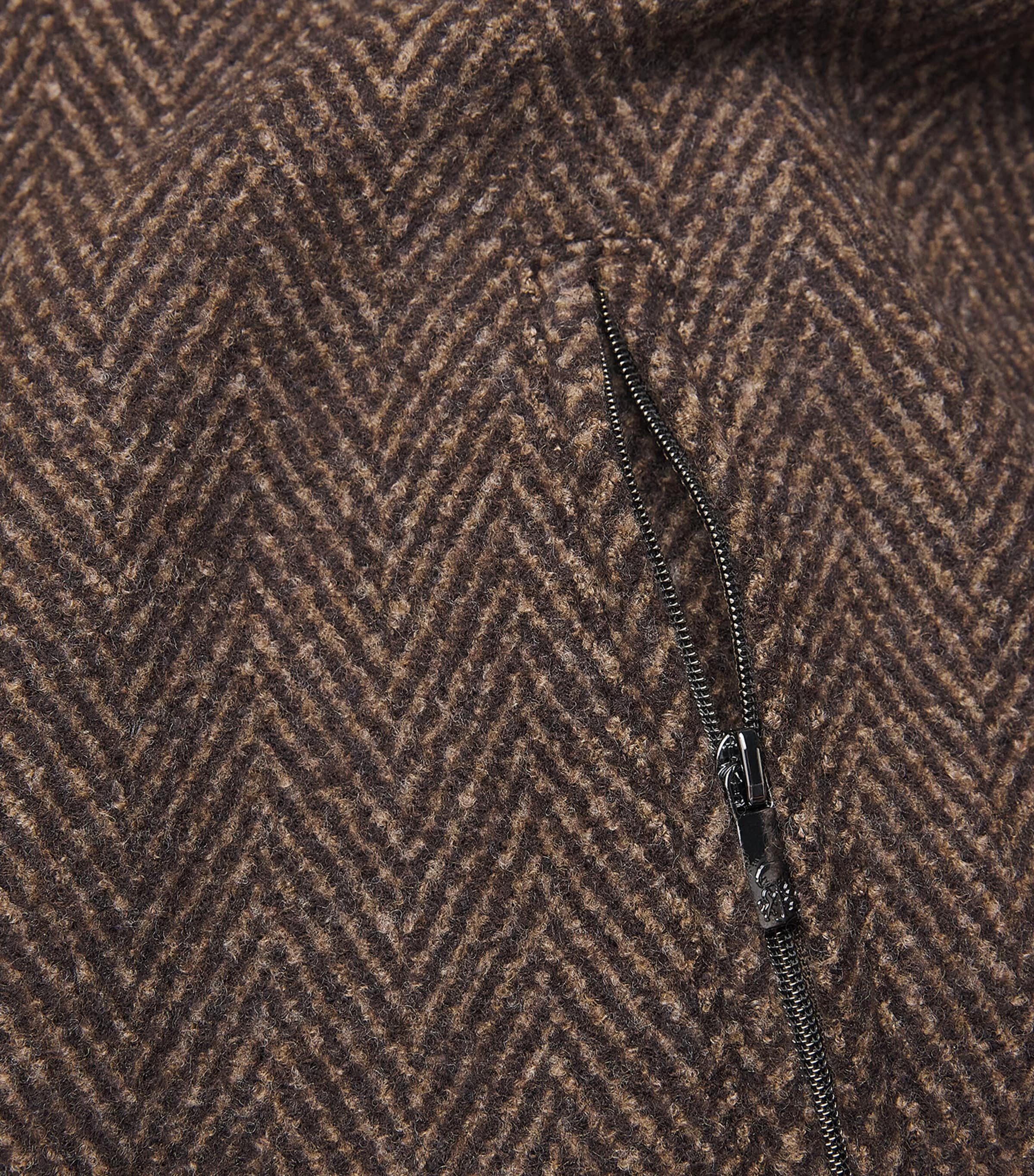 Corneliani Mens Wool Herringbone Bomber Jacket Dark Brown Image 6
