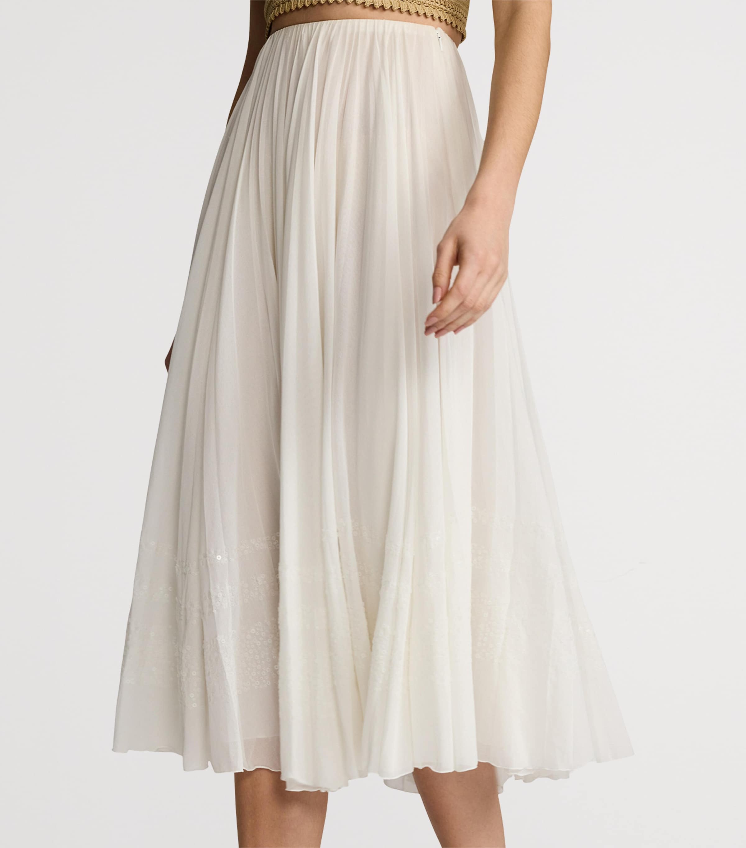 Cotton-Blend Trivelas Embellished Skirt WHITE Image 6