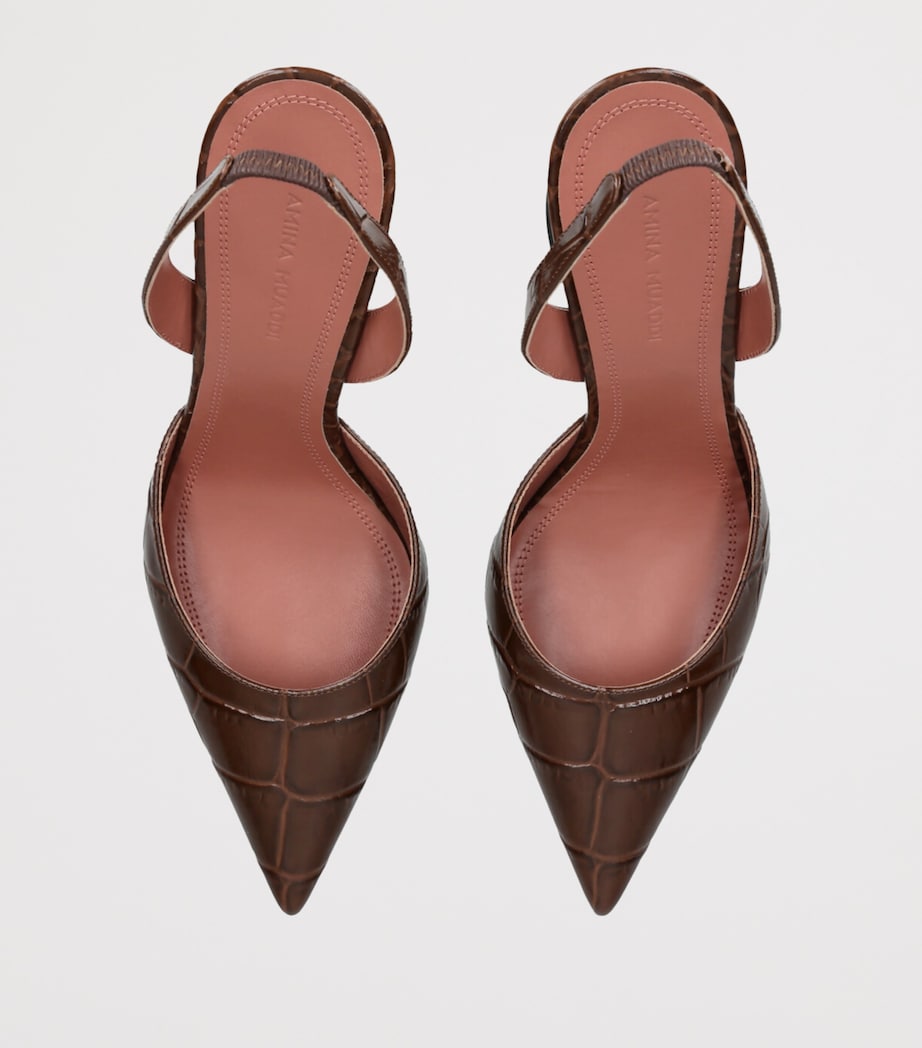 Amina Muaddi Womens Croc-Embossed Leather Holli Slingback Heels 95 Brown Image 4